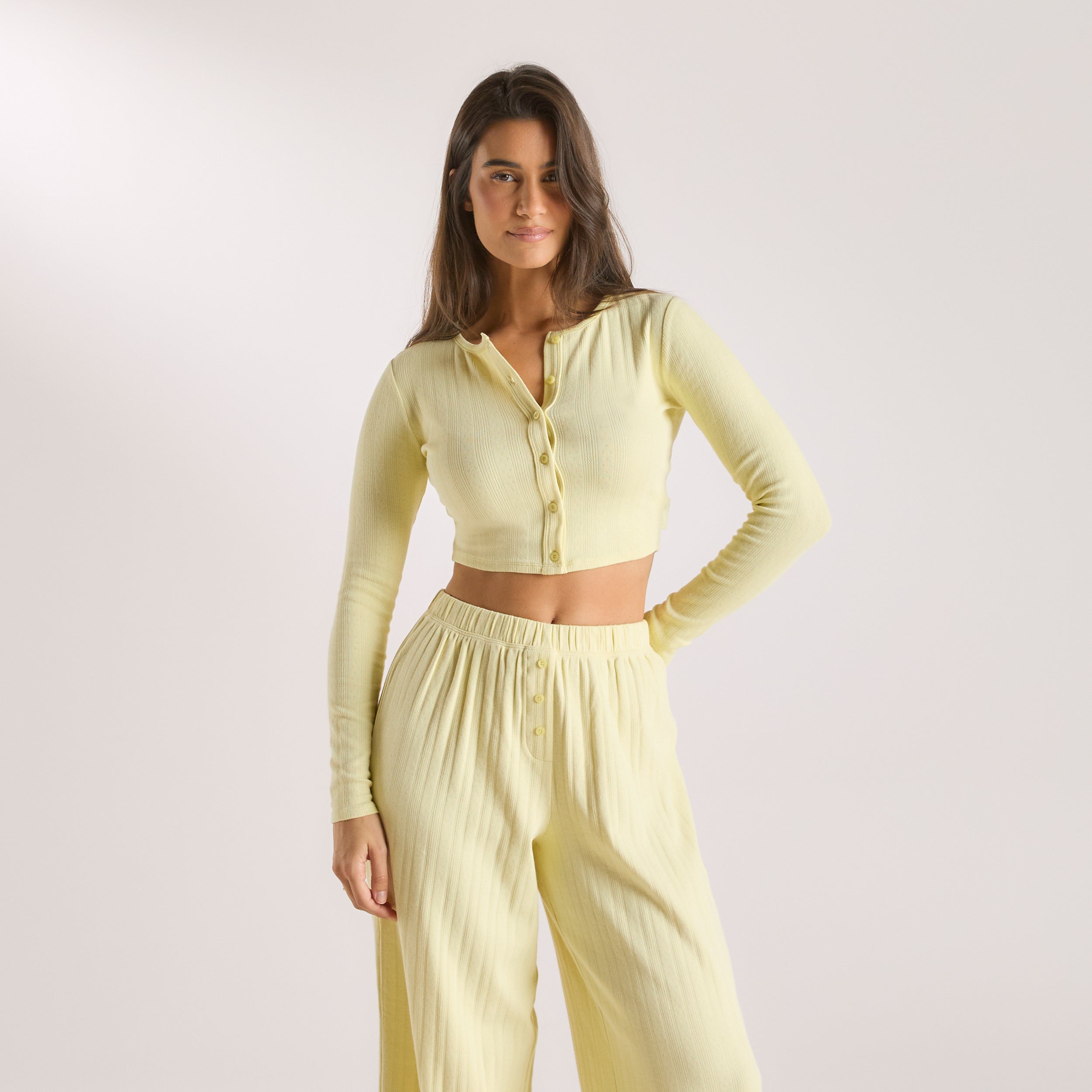 Buttercup Yellow Pointelle Cardigan for Women - Lightweight Knit Open Front Sweater - Perfect for Spring & Fall Layering, Office Wear, and Casual Outfits