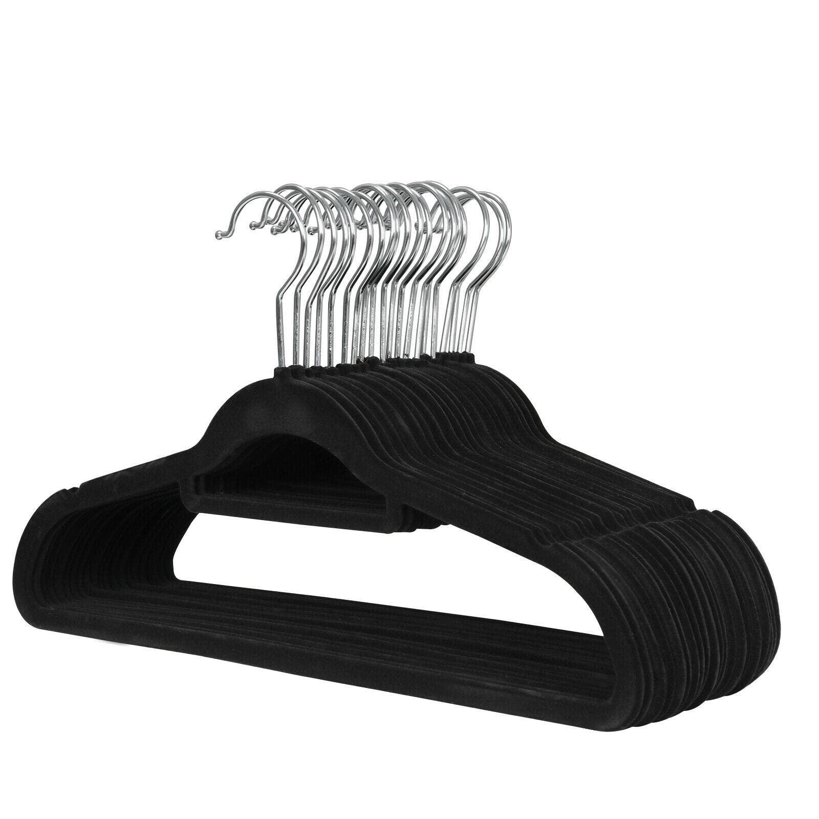 50/100 Pack Velvet Suit Hangers with Clips - Crease Proof Plastic Clothes Hangers for Shirts, Pants & Coats - Space Saving Wardrobe Organizer for Closet, Laundry & Travel