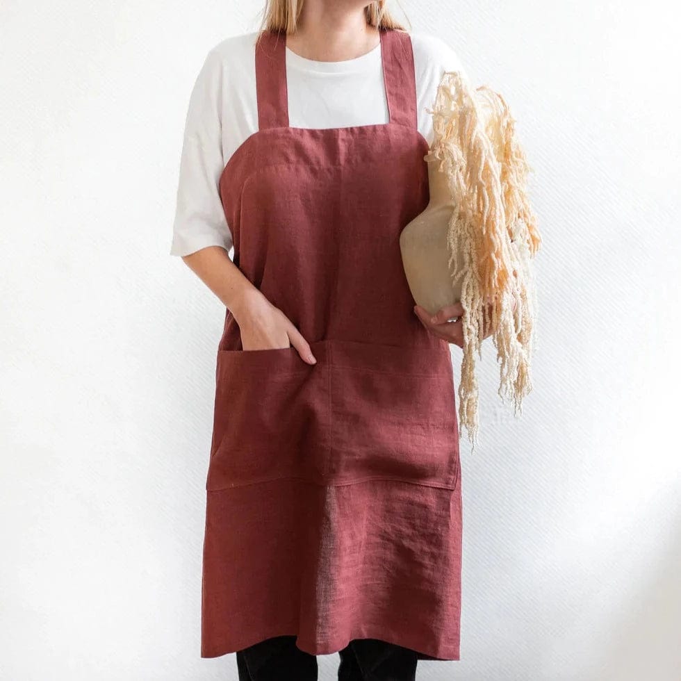 Japanese Cross Linen Apron - Premium Unisex Kitchen Apron for Cooking, Baking & BBQ - Breathable & Stylish Cross-Back Design for Home Chefs & Professional Cooks