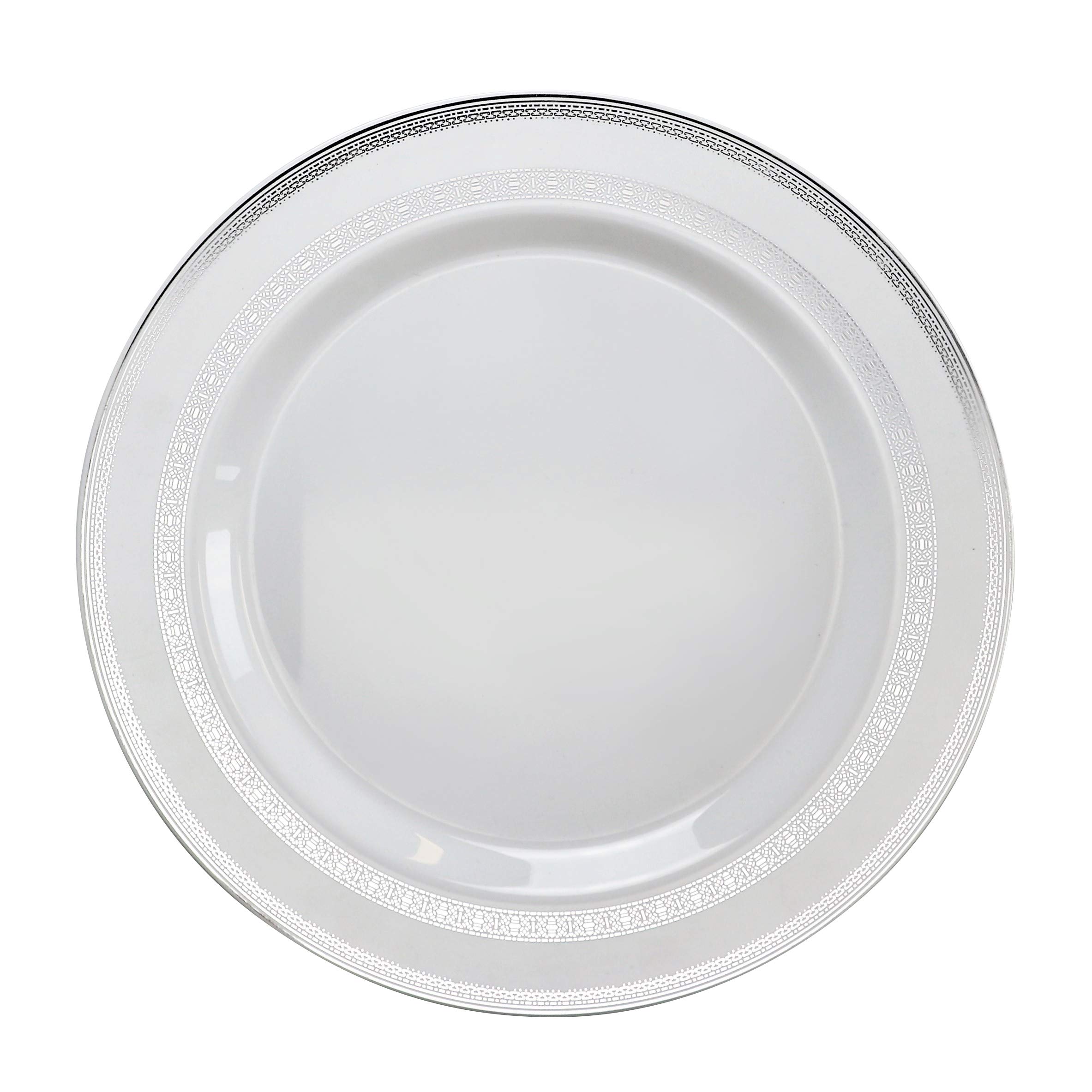 120 Heavyweight Disposable Plastic Plates - 10.5'' Elegant White & Silver Lace Wedding Dinner Plates for Parties, Events & Special Occasions | Perfect for Weddings, Bridal Showers, Anniversaries & Formal Gatherings