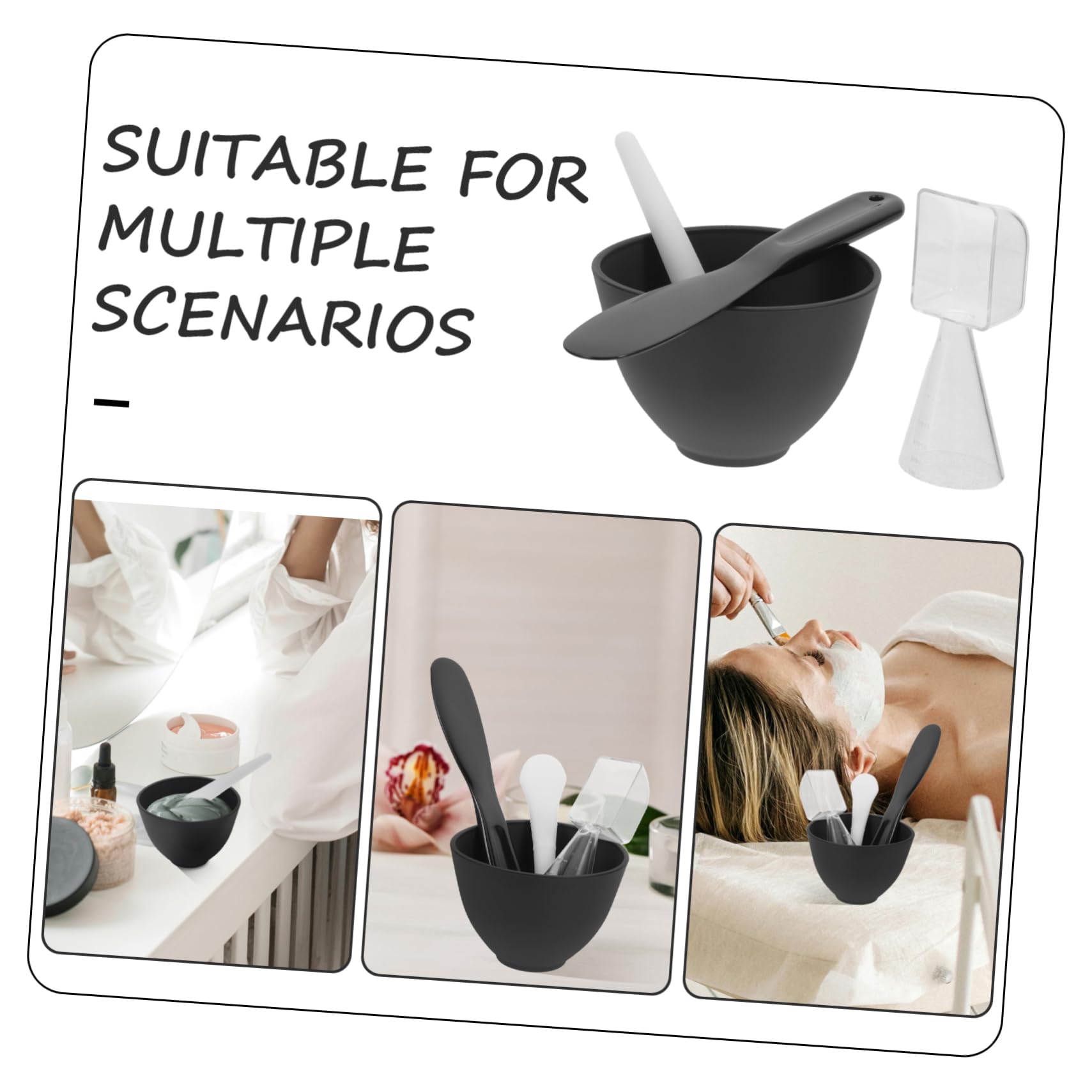 Professional Silicone Facial Mask Mixing Bowl Set - DIY Spa Tool for Homemade Skincare, Black Mask Applicator & Bowl - Perfect for At-Home Facials & Beauty Treatments