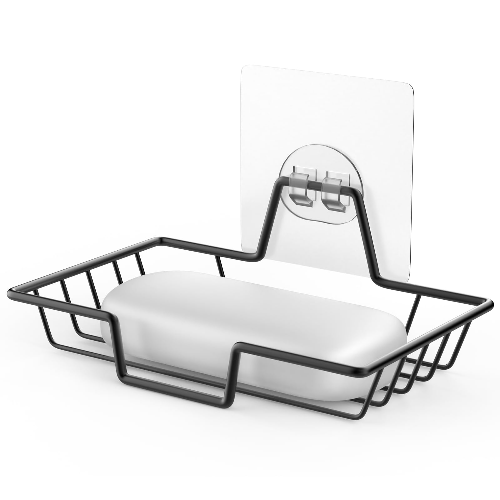 Stainless Steel Soap Dish Holder - No Drill Wall Mount Soap Bar & Sponge Tray - Rustproof 304 Steel for Shower, Kitchen, Bathroom - Farmhouse Style Black Soap Tray - Perfect for Home, RV, Camper & Outdoor Use