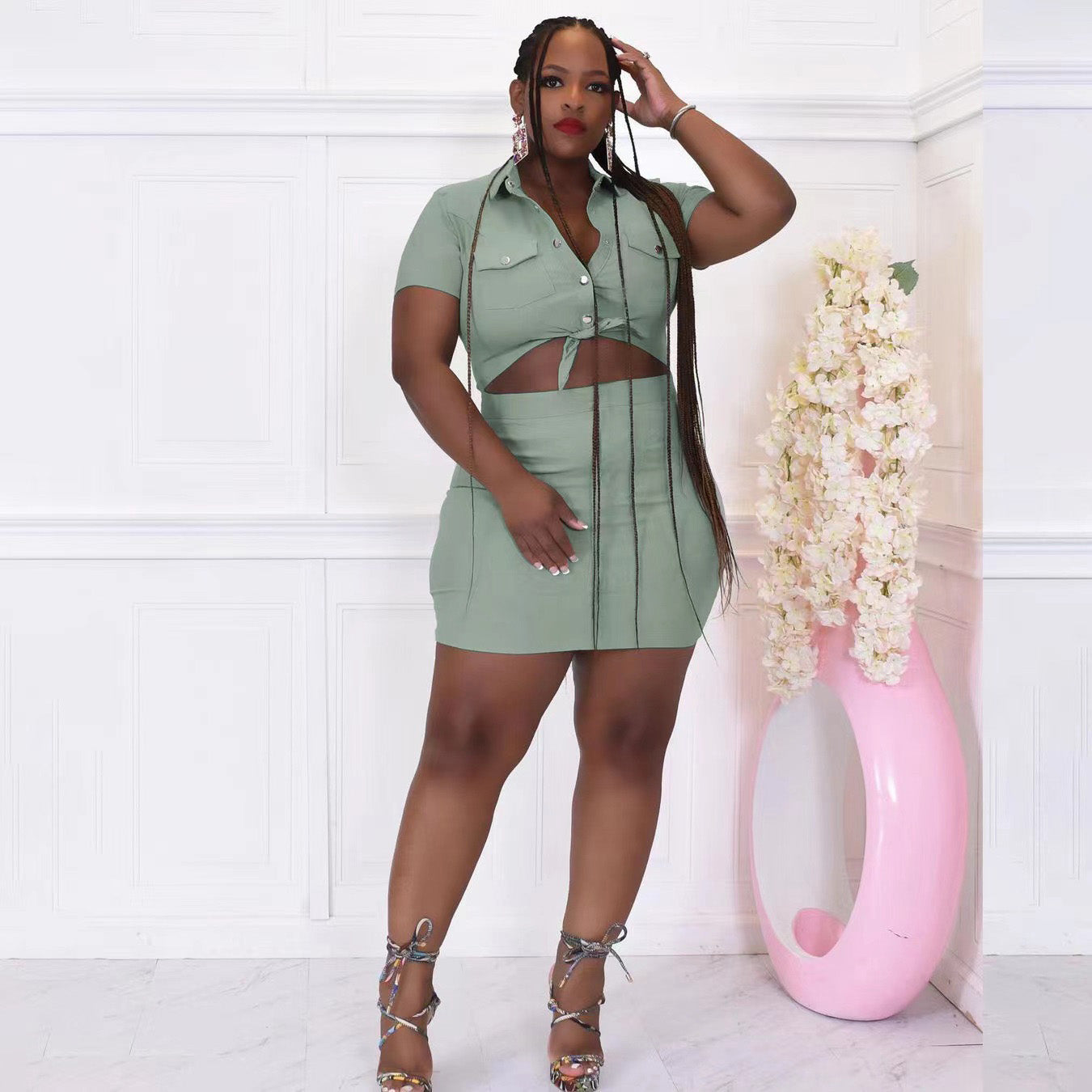 Printed Workwear Casual Suit Skirt for Women - Plus Size Office & Business Attire - Perfect for Professional Workwear, Business Meetings and Formal Occasions