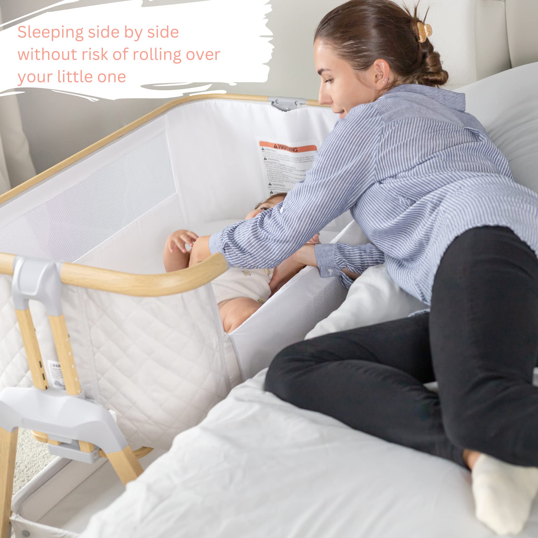 3 in 1 Baby Bassinet with Wheels - Portable Adjustable Bedside Sleeper for Newborns & Infants, 7 Height Settings with Foam Mattress & Storage Basket, Includes Carry Bag - Perfect for Nursery, Bedroom & Travel