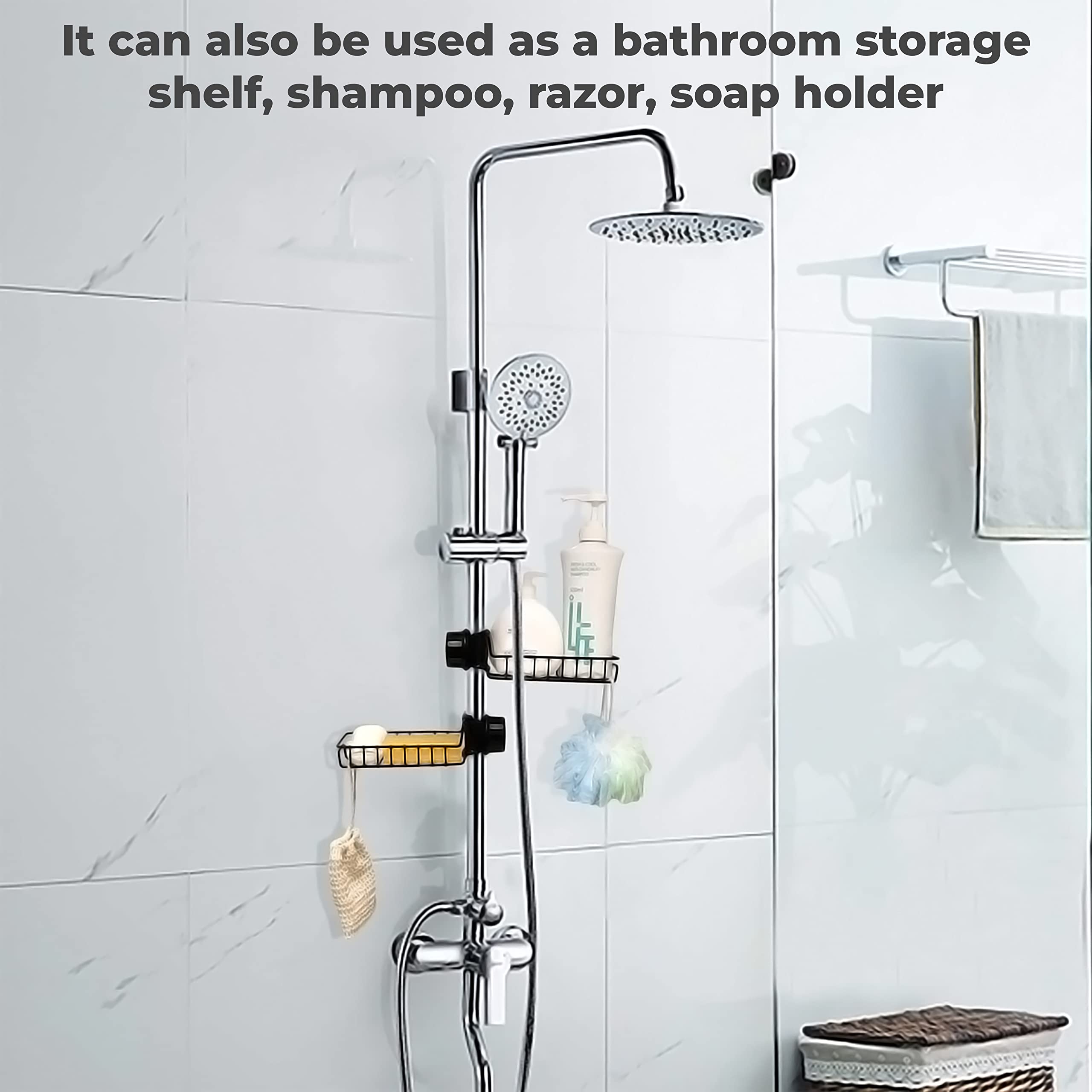 Stainless Steel Sink Caddy Organizer with Towel Holder - Kitchen Drain Rack & Soap Dispenser Storage - Practical Tap Organizer Clip for Sponges and Brushes - Perfect for Small Kitchen Countertop Organization (Pack of 1)