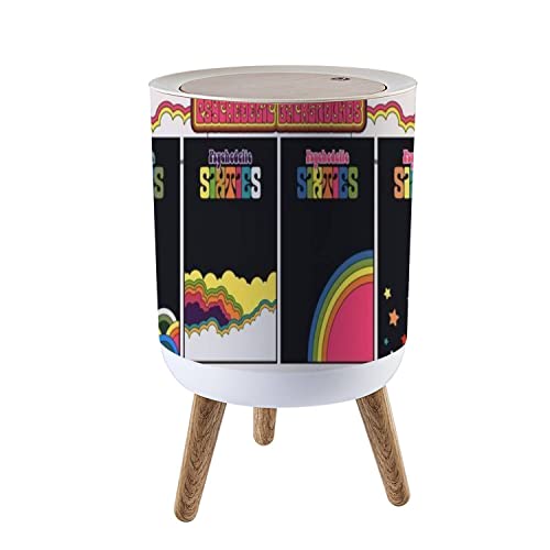 Vintage Hippie Style Small Trash Can with Lid - 1.8 Gallon Round Garbage Bin with 1960s Psychedelic Patterns, Dog-Proof Press Cover for Kitchen, Bathroom & Living Room - Perfect for Home, Office & Dorm Decor