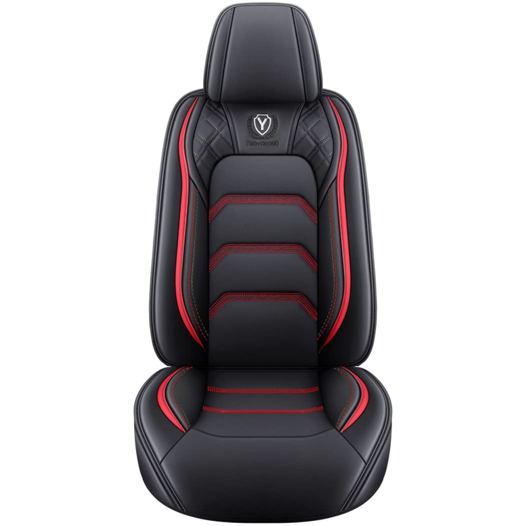 Premium Universal Leather Car Seat Covers Full Set (5 Seats) - Black & Red - Comfortable & Durable for SUVs, Sedans & Trucks - Perfect for Road Trips, Commuting & Family Protection