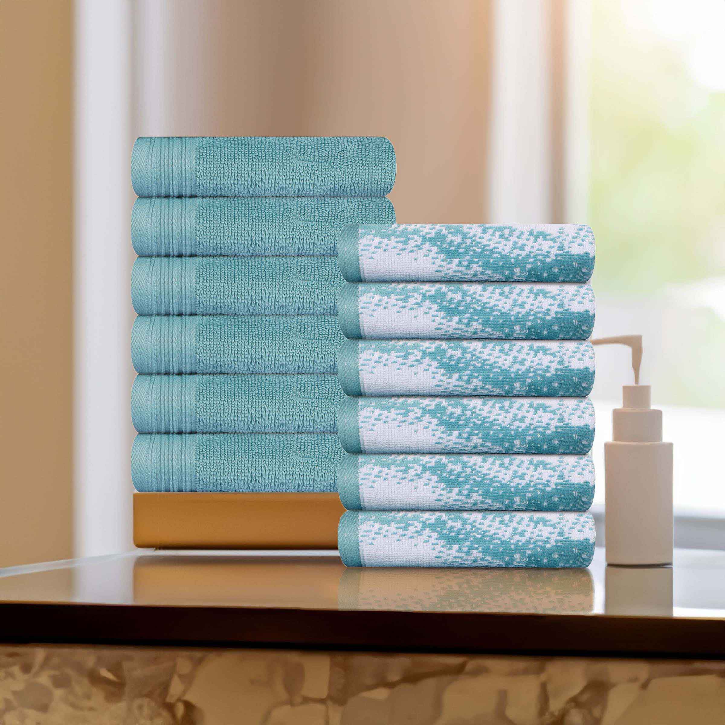 12-Pack Quick-Dry Cotton Face Towels - Solid & Marble Design for Gym, Travel, Spa, and Home Use | Soft & Absorbent Bath Towel Set