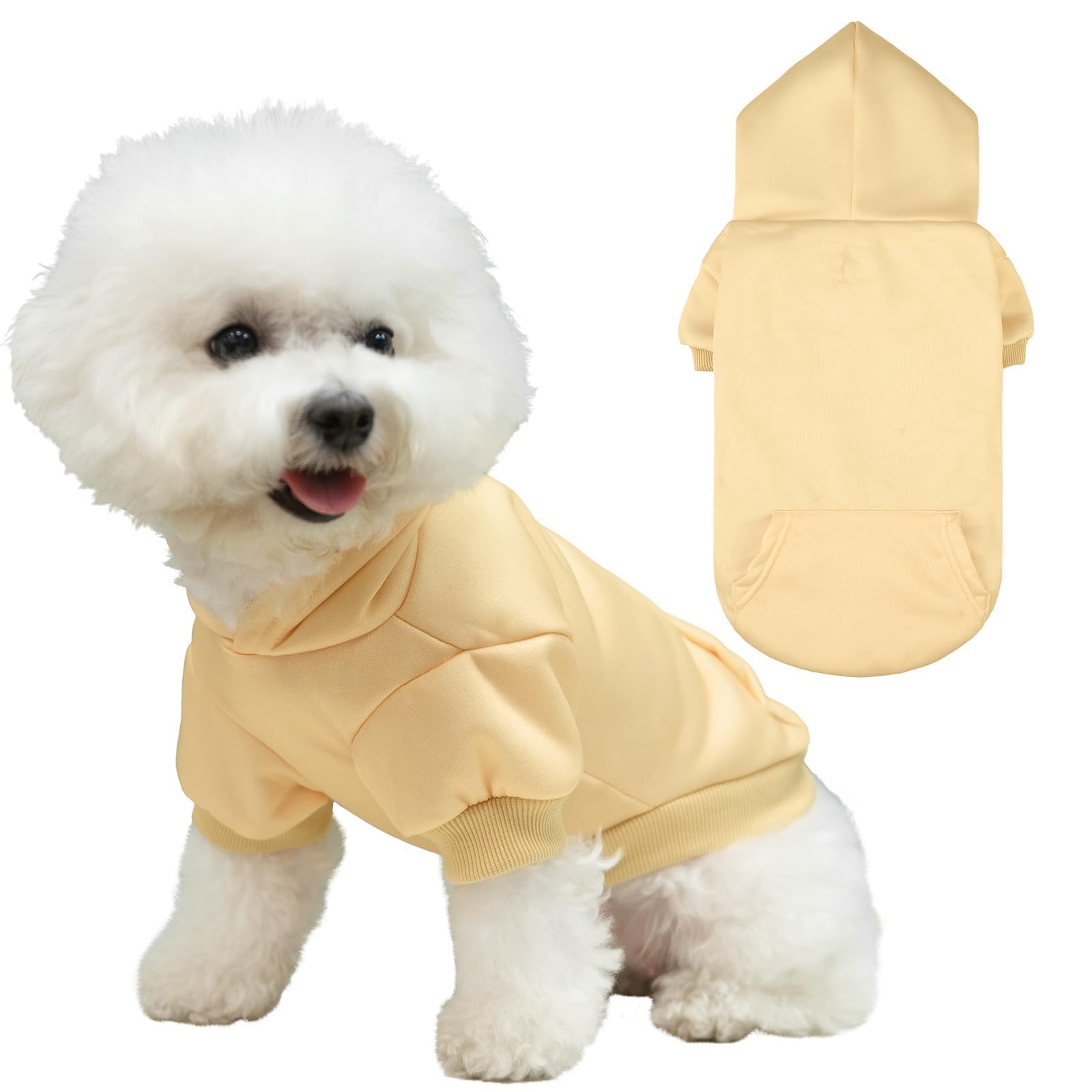 KOOLTAIL Dog Hoodie - Soft & Warm Fleece Sweater for Small, Medium & Large Dogs with Leash Hole & Pocket | Winter Hooded Coat for Cold Weather | Perfect for Fall & Winter Walks, Outdoor Adventures & Indoor Coziness (Beige, SM)