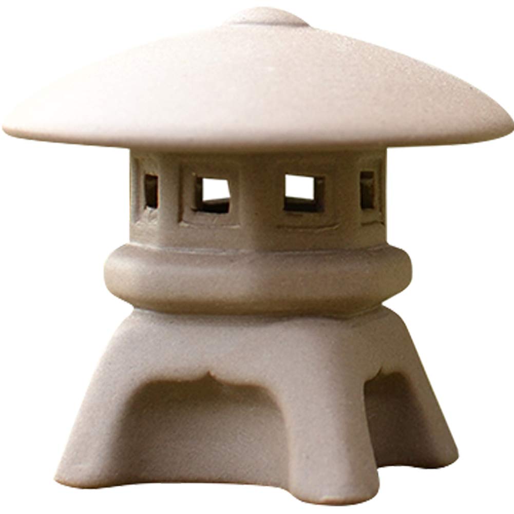Miniature Ceramic Pagoda Lantern - Asian Zen Garden Decor, Beige Round Bonsai Ornament for Patio, Home & Office Decoration | Perfect for Meditation Spaces, Japanese Tea Gardens, and Feng Shui Interior Design