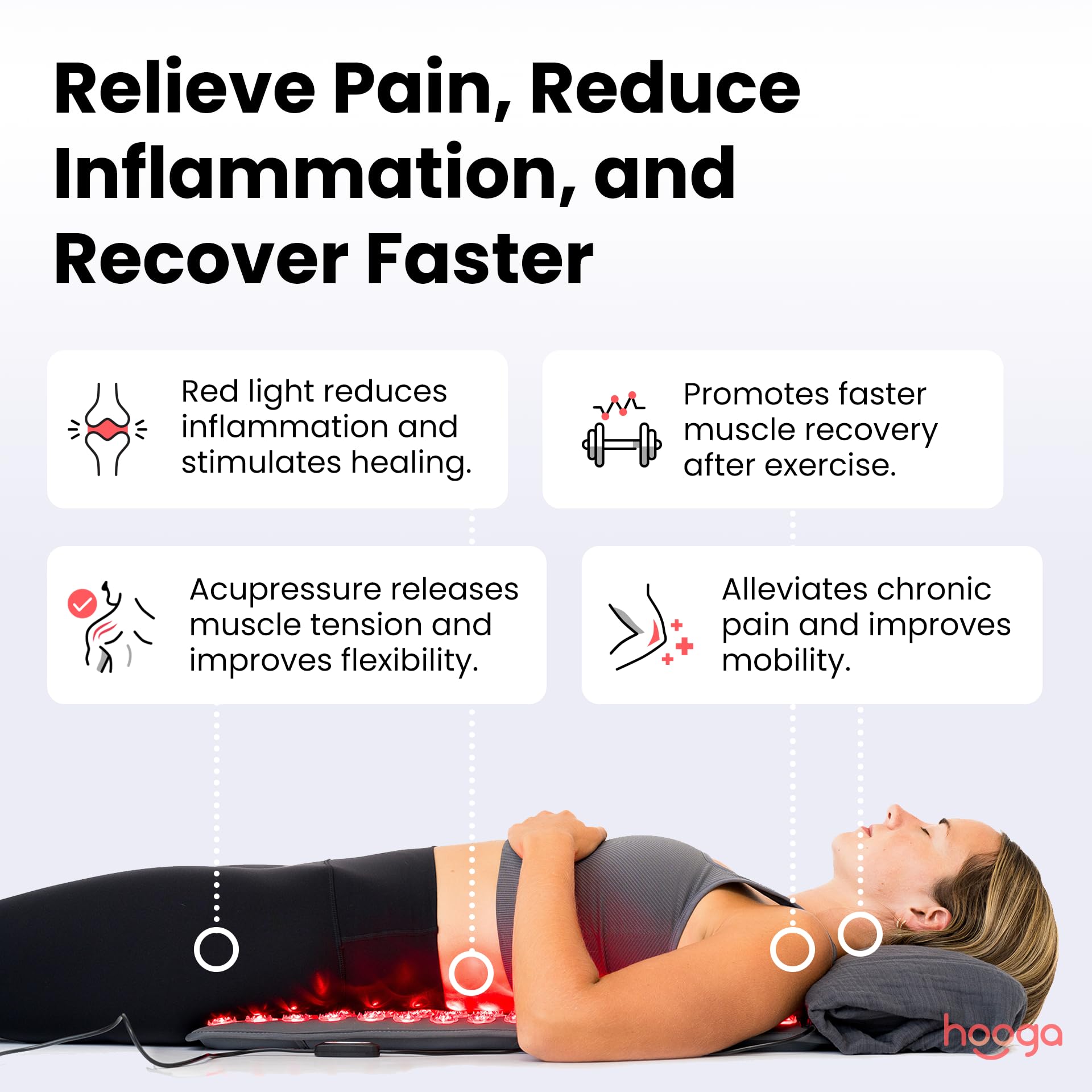 Red Light Therapy Acupressure Spike Mat with Heat - 144 LEDs, 100mW/cm² Irradiance, 660nm & 850nm for Pain Relief & Muscle Recovery | Back Pain Therapy Mat with 15-Min Timer | Safe & Easy to Clean | Includes Pillow | Perfect for Home Use, Yoga Recovery & Relaxation