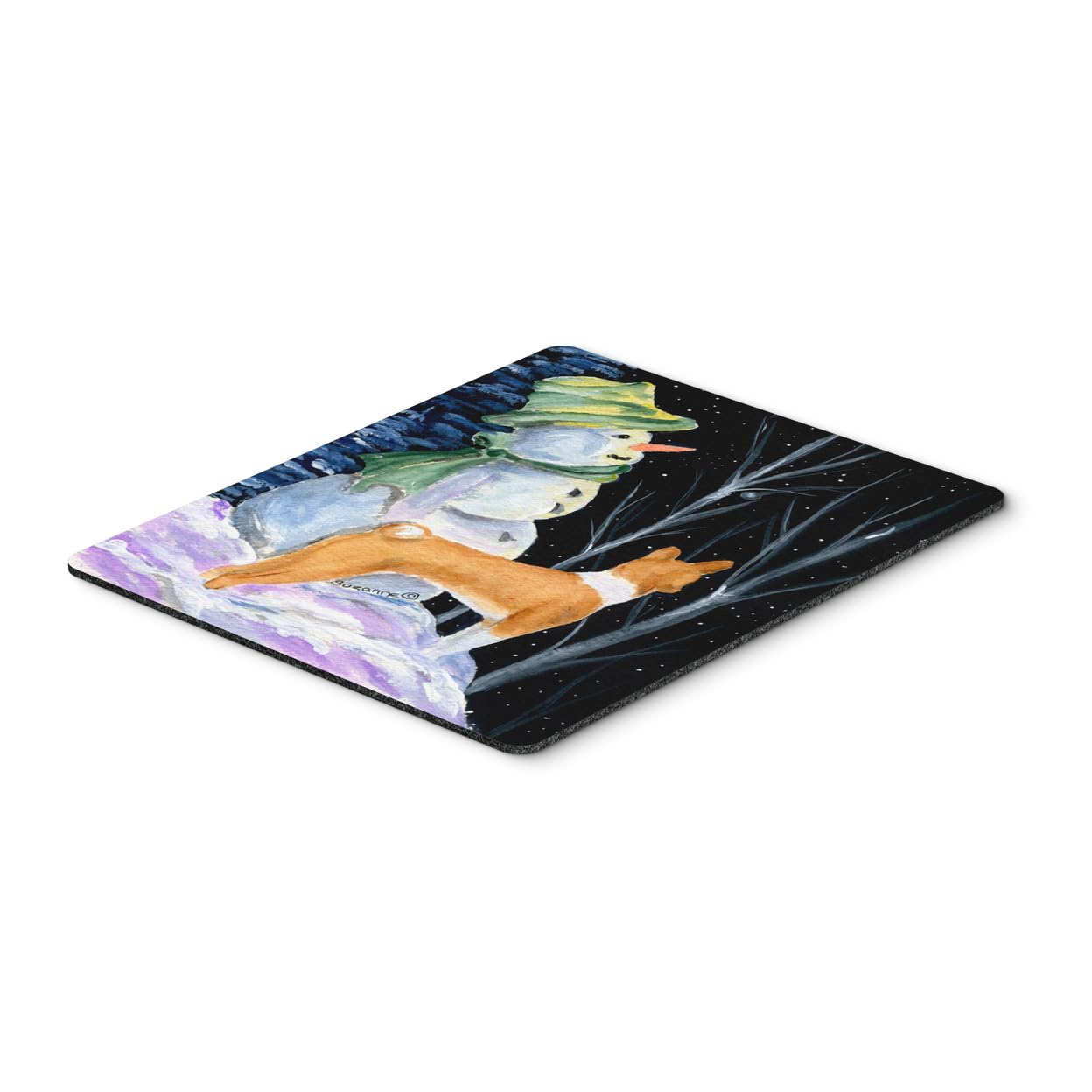 Snowman with Basenji Mouse Pad - Large Washable Non-Slip Desk Mat for Home Office, Gaming & Computer Work | Cute Holiday Decor & Functional Trivet