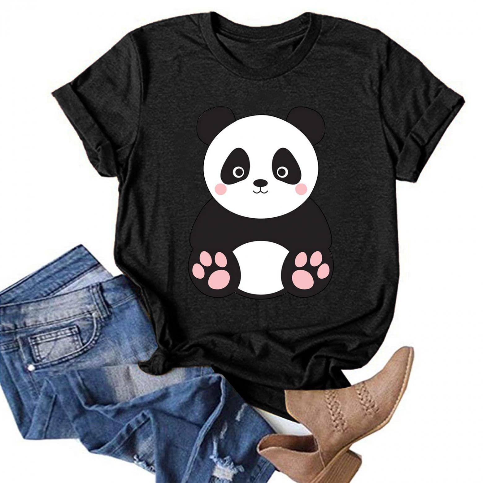Vintage Panda Graphic T-Shirts for Women - Cute Kawaii Short Sleeve Tees - Perfect Gift for Panda Lovers | Casual Wear, Animal Theme Outfits, Funny Gift Ideas