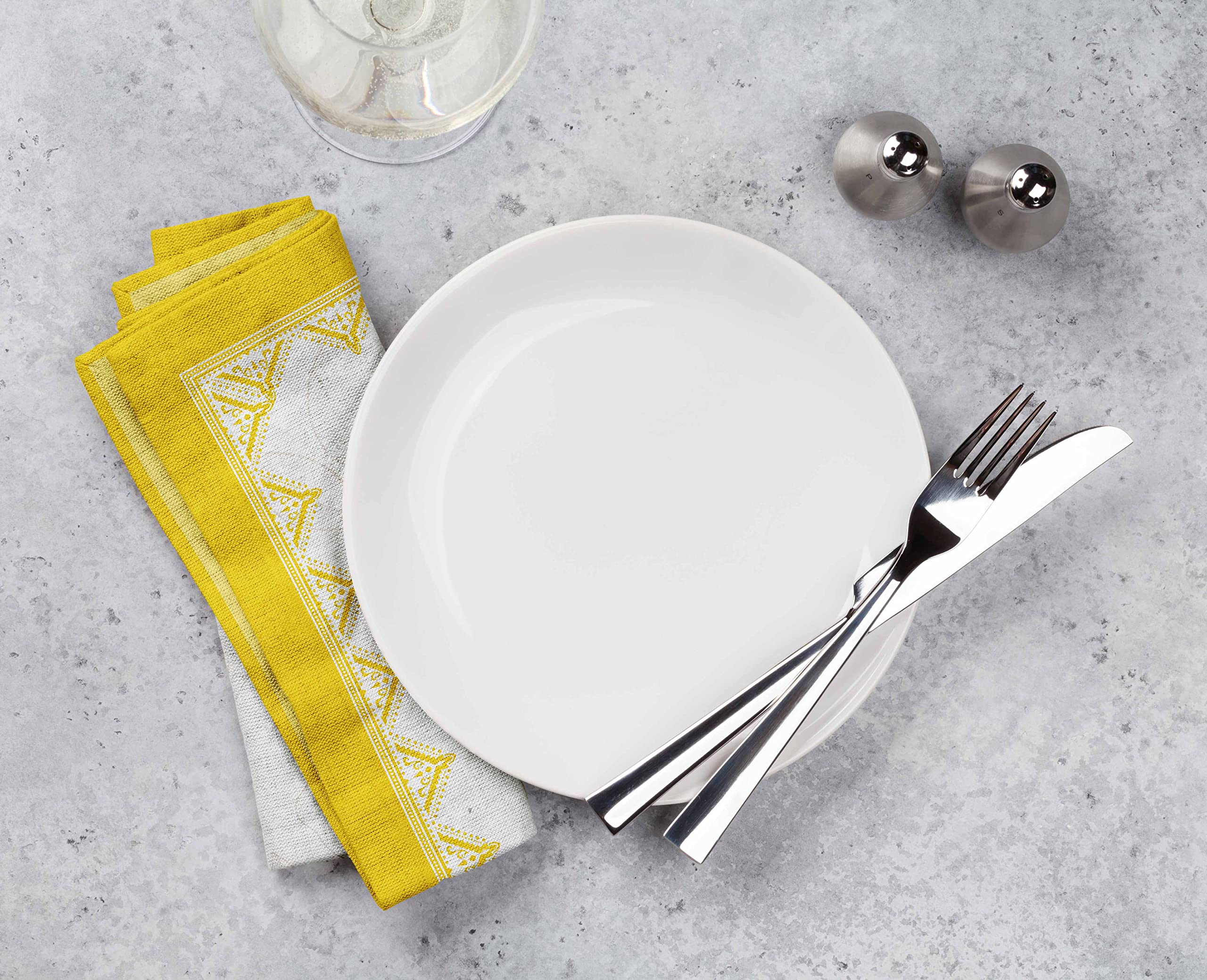 Premium Cotton Printed Reusable Napkins Set of 6 - 20x20 Inches, Lemon Pattern, Elegant Dinner Table Linen Decor for Formal Dining, Parties, and Home Decor