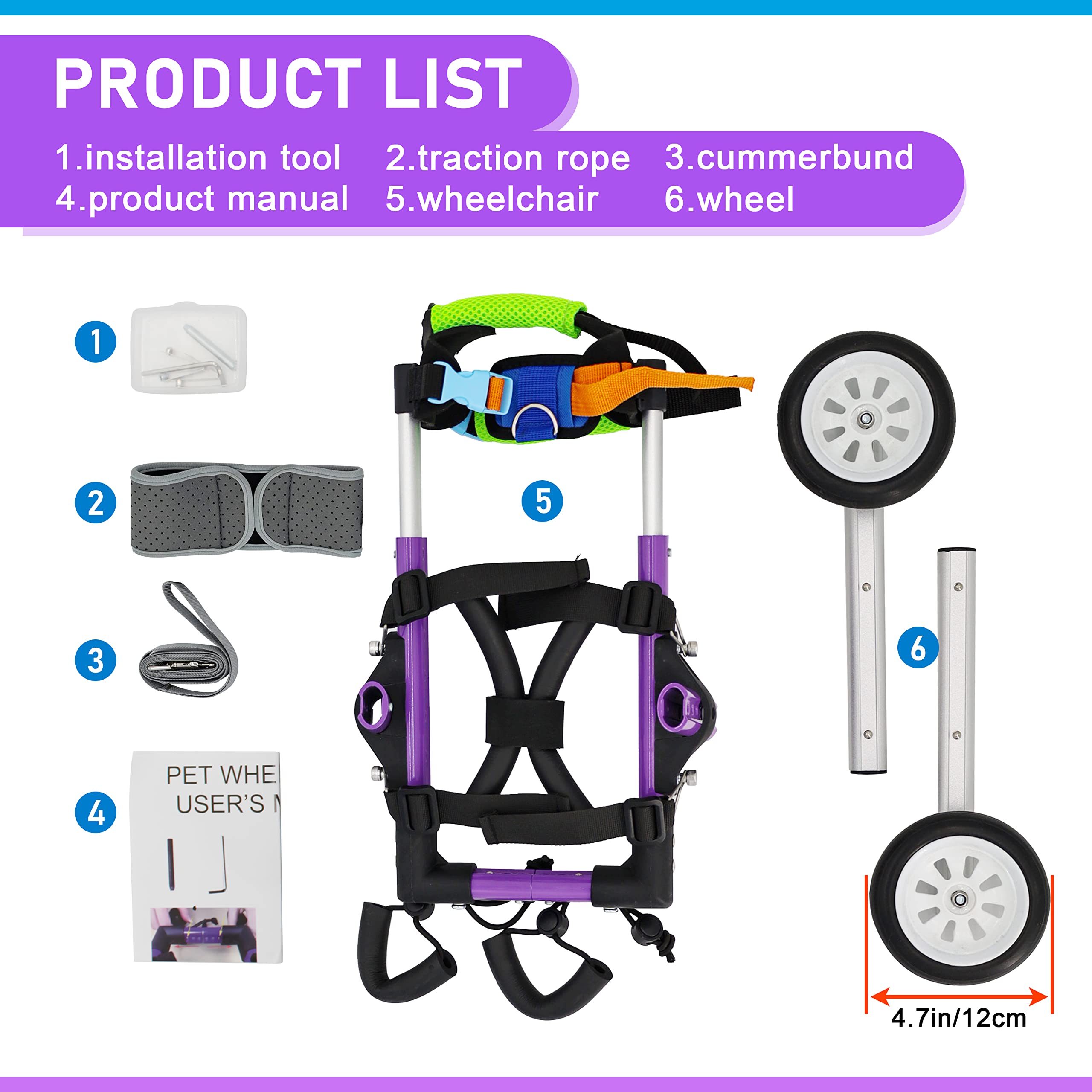 Adjustable Dog Wheelchair for Back Legs - Pet Mobility Aid for Small to Medium Dogs with Disabled Hind Legs (XS-B) - Perfect for Rehabilitation, Injury Recovery & Daily Mobility Support