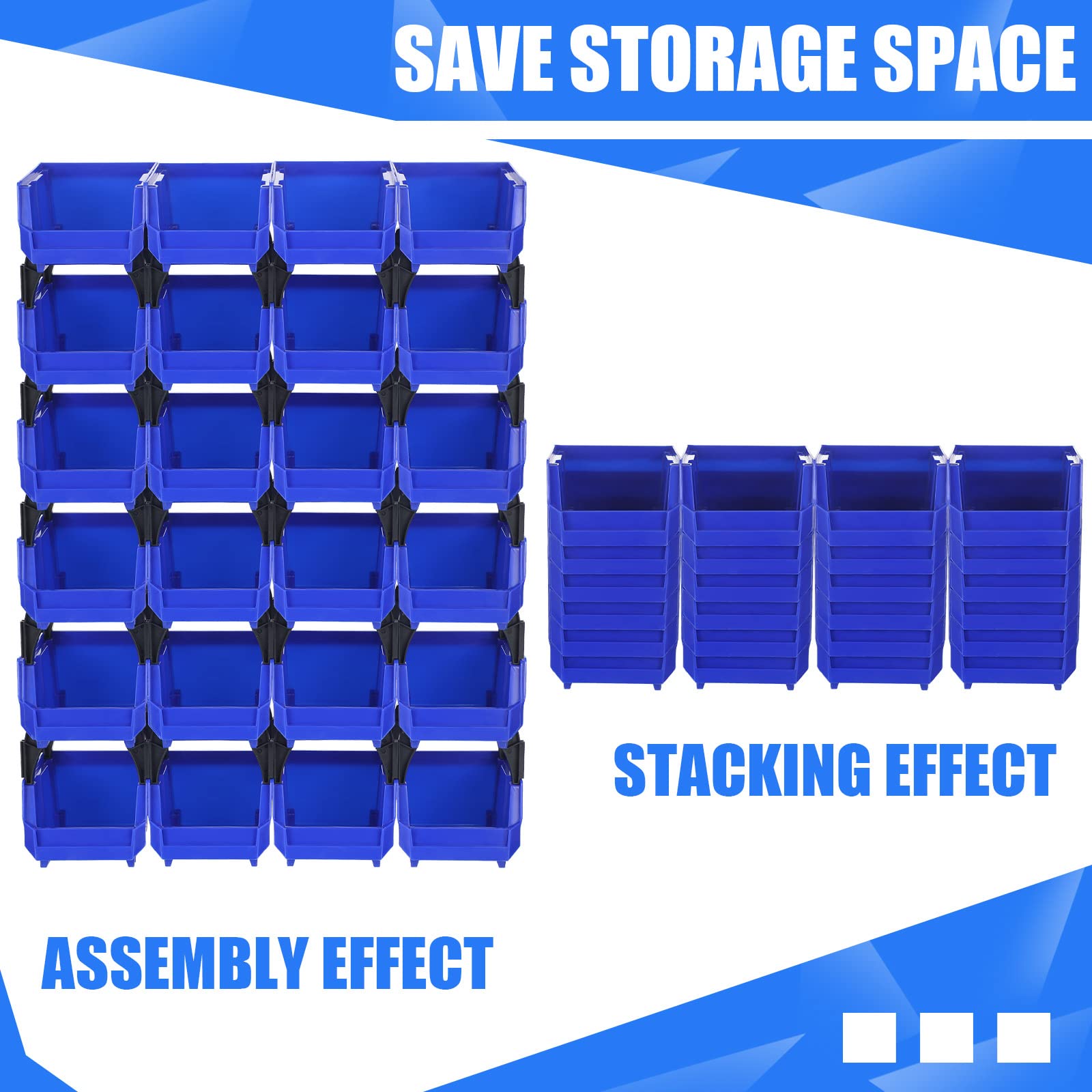 Weysat 24-Piece Wall Mounted Storage Bins Organizer - Stackable Plastic Tool Parts Rack for Screws, Nuts, Bolts & Small Hardware - Perfect for Garage, Workshop & DIY Projects