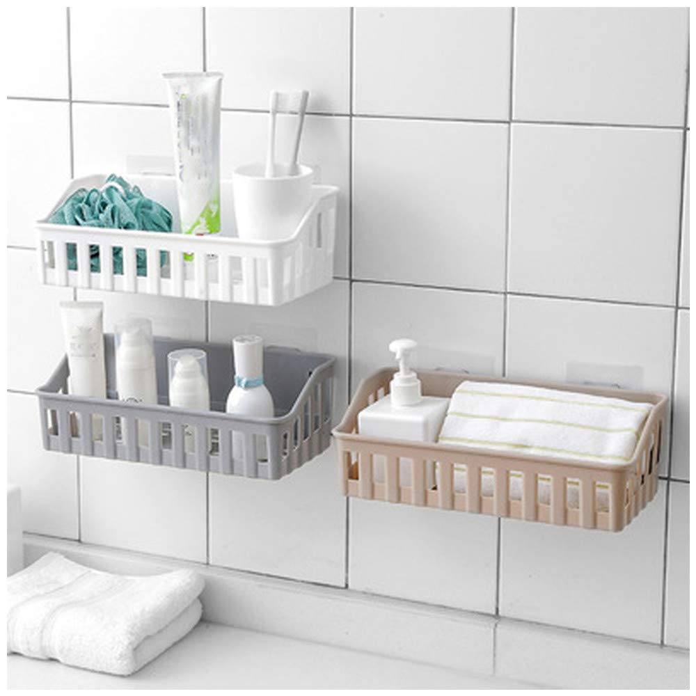 XBKPLO Adhesive Bathroom Shelf with Hooks - No Drill Wall Mounted Shower Organizer & Kitchen Spice Rack - Space Saving Corner Storage for Bath Essentials, Shampoo, Soap & Spices - Perfect for Small Bathrooms, Showers & Kitchens