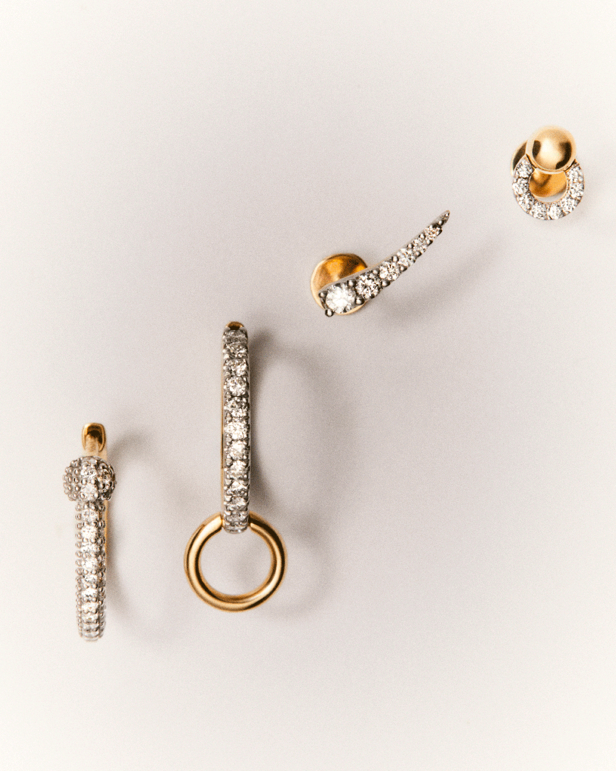 GRID 1 Diamond & Gold Single Statement Earring - Elegant Dangle Earrings for Women, Perfect for Parties, Weddings & Special Occasions