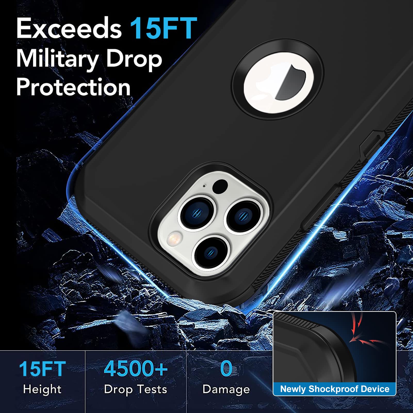 Rugged Shockproof iPhone 12 Pro Max Case with Built-in Screen Protector | Heavy Duty Drop Protection, Full Body Cover, Dust Proof | Perfect for Outdoor Activities, Construction Work & Extreme Sports (Black)