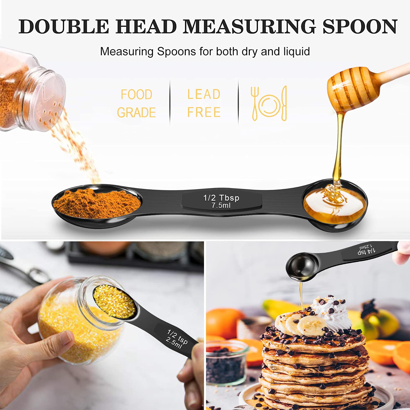 Wildone 21-Piece Black Measuring Cups and Spoons Set - 7 Stainless Steel Measuring Cups, 8 Double-Sided Measuring Spoons, 1 Leveler & 5 Mini Spoons for Baking, Cooking, and Meal Prep | Perfect for Home Chefs and Bakers