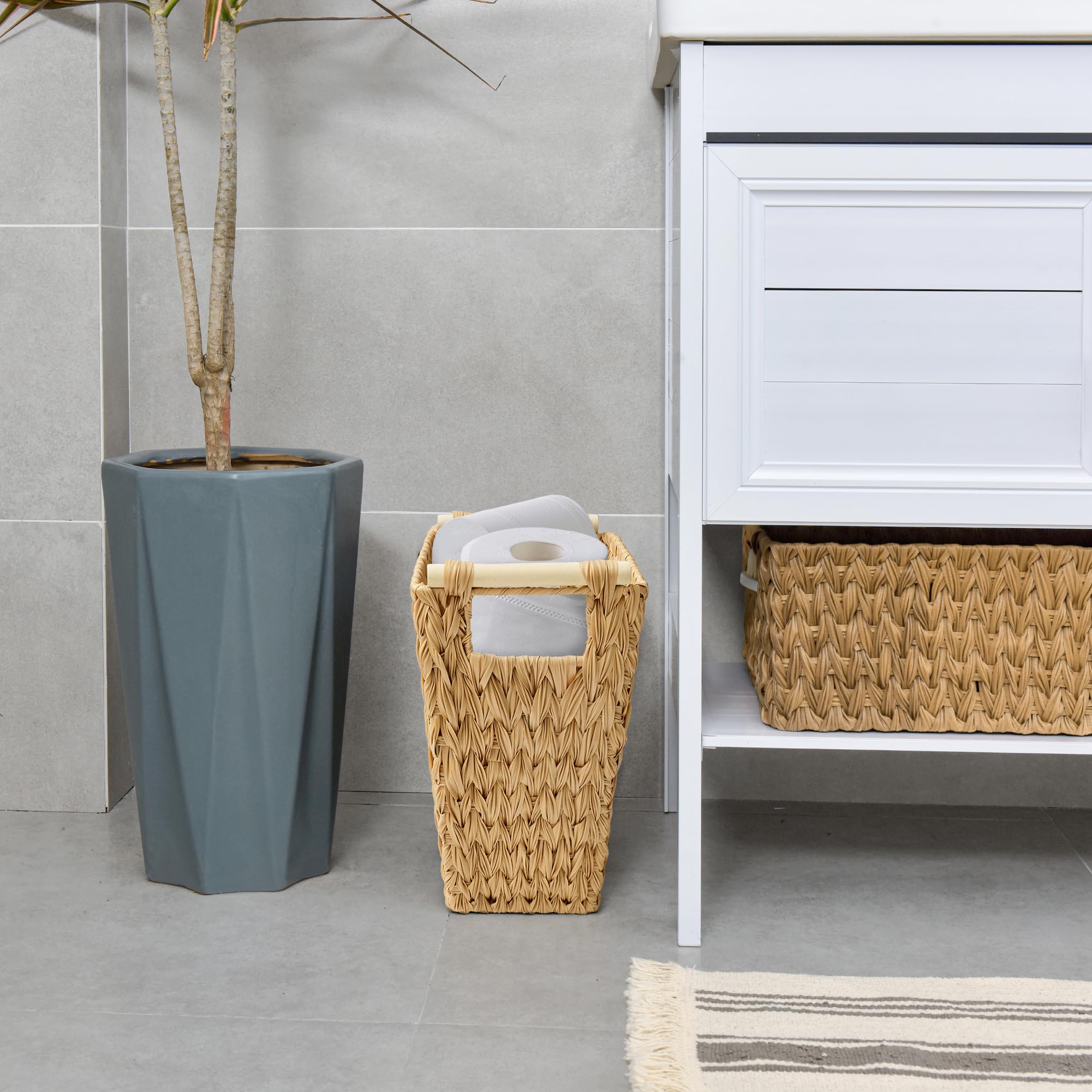 GRANNY SAYS Waterproof Wicker Trash Can with Handles - Bathroom & Bedroom Waste Basket, 1-Pack | Stylish Storage Solution for Home, Office, and Dorm Rooms