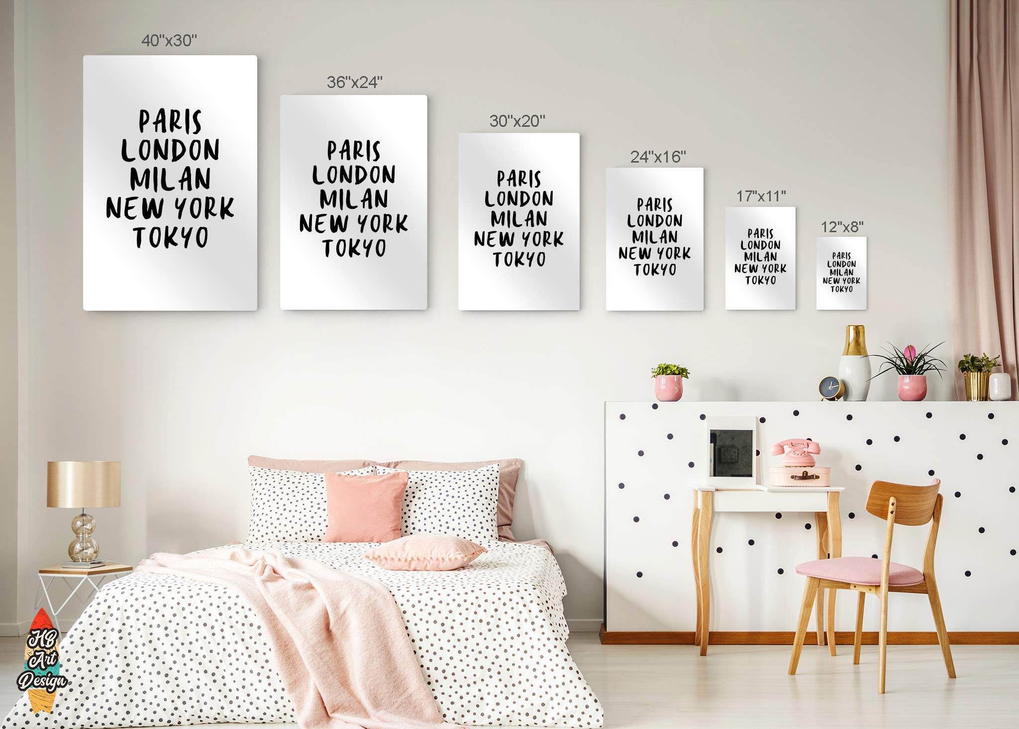 HB Art Design Paris London Milan New York Tokyo Black & White City Skyline Metal Wall Art - Modern Fashion Lettering Print for Office, Dorm, Bathroom, Living Room & Bedroom Decor - Ready to Hang 30x20 Inches - Perfect for Urban Chic Home & Workspace Aesthetics