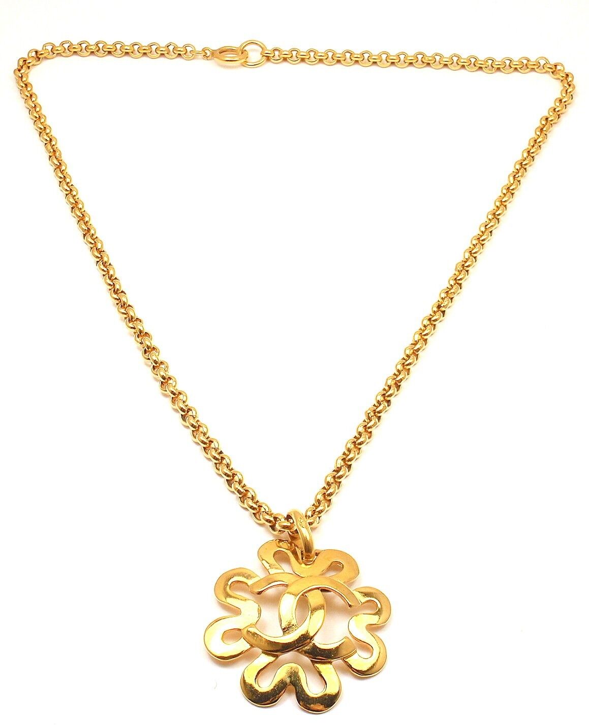 Authentic Chanel Vintage Gold Tone Logo CC Daisy Necklace - Elegant & Timeless Jewelry for Women, Perfect for Parties, Weddings & Special Occasions