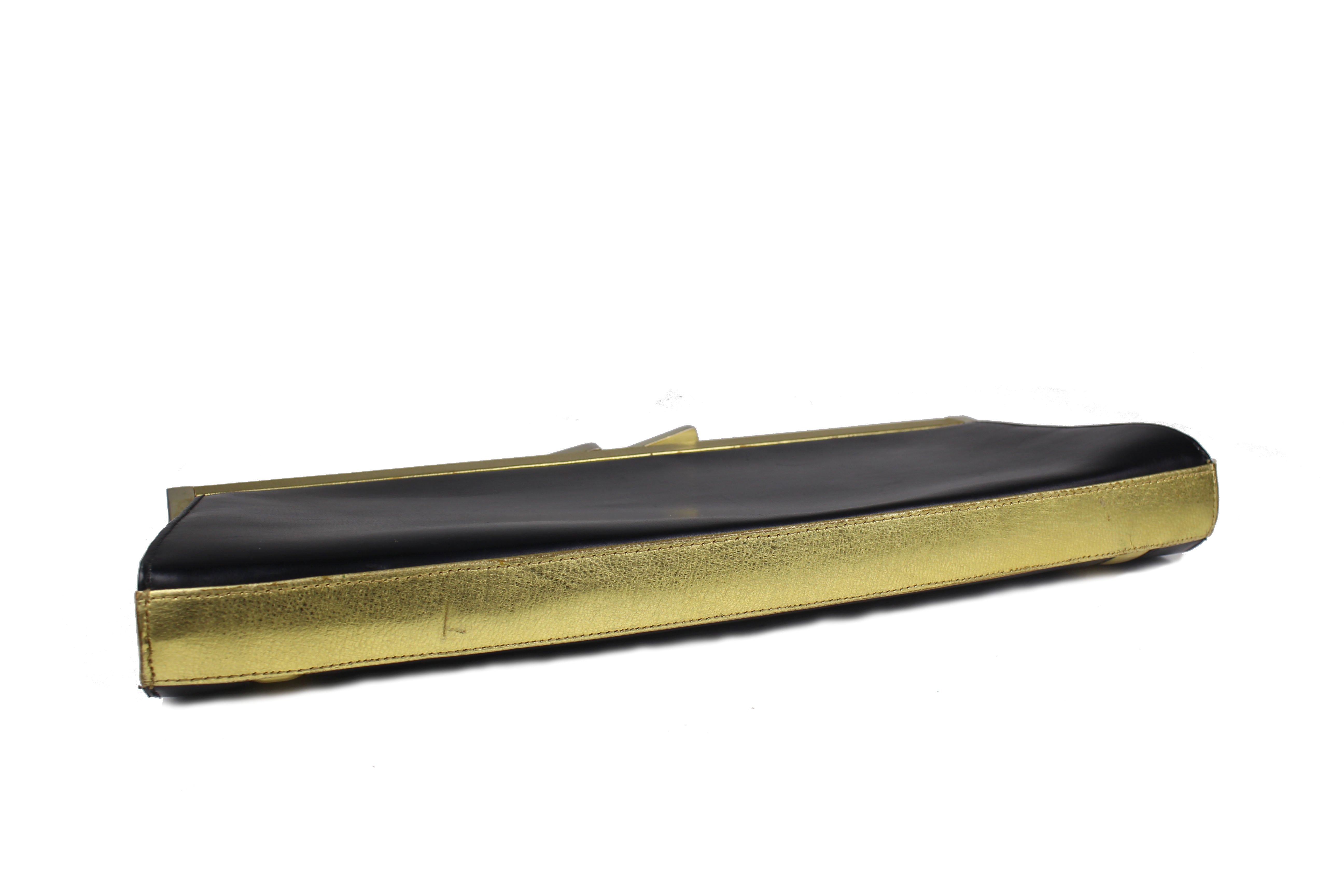 Elegant Black & Gold Leather Elongated Clutch Purse for Women - Perfect for Evening Parties, Weddings & Special Occasions