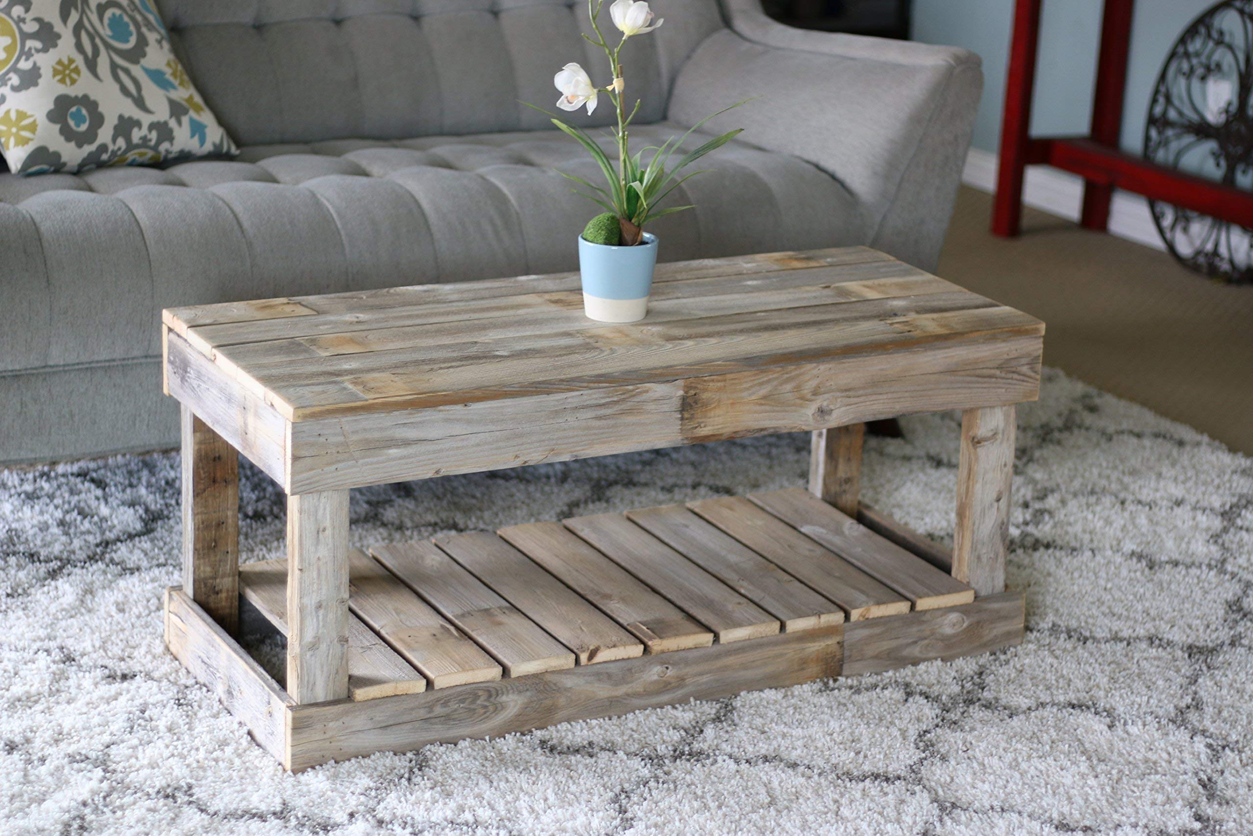 Natural Wood Slatted Bottom Coffee Table - Rustic Modern Living Room Furniture for Home Decor & Relaxation