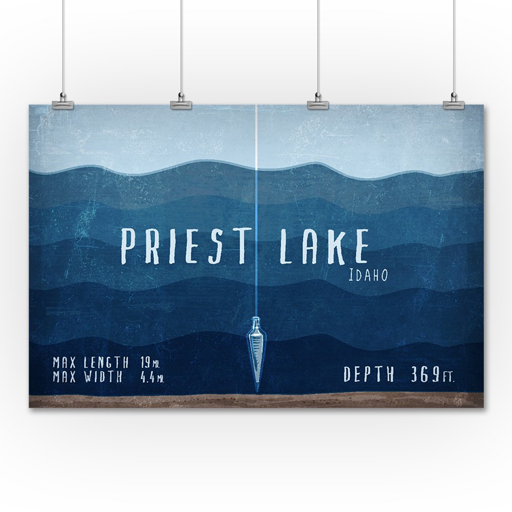 Priest Lake Idaho Travel Poster - 36x54 Giclee Gallery Print with Lake Depth Chart - Wall Decor for Home, Office & Cabin - Perfect for Nature Lovers & Outdoor Enthusiasts