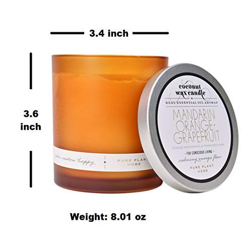 Frosted Glass Vegan Wellness Candles - Mandarin Orange Grapefruit Scent | Natural Soy Wax Aromatherapy Candles for Relaxation, Meditation & Home Decor
