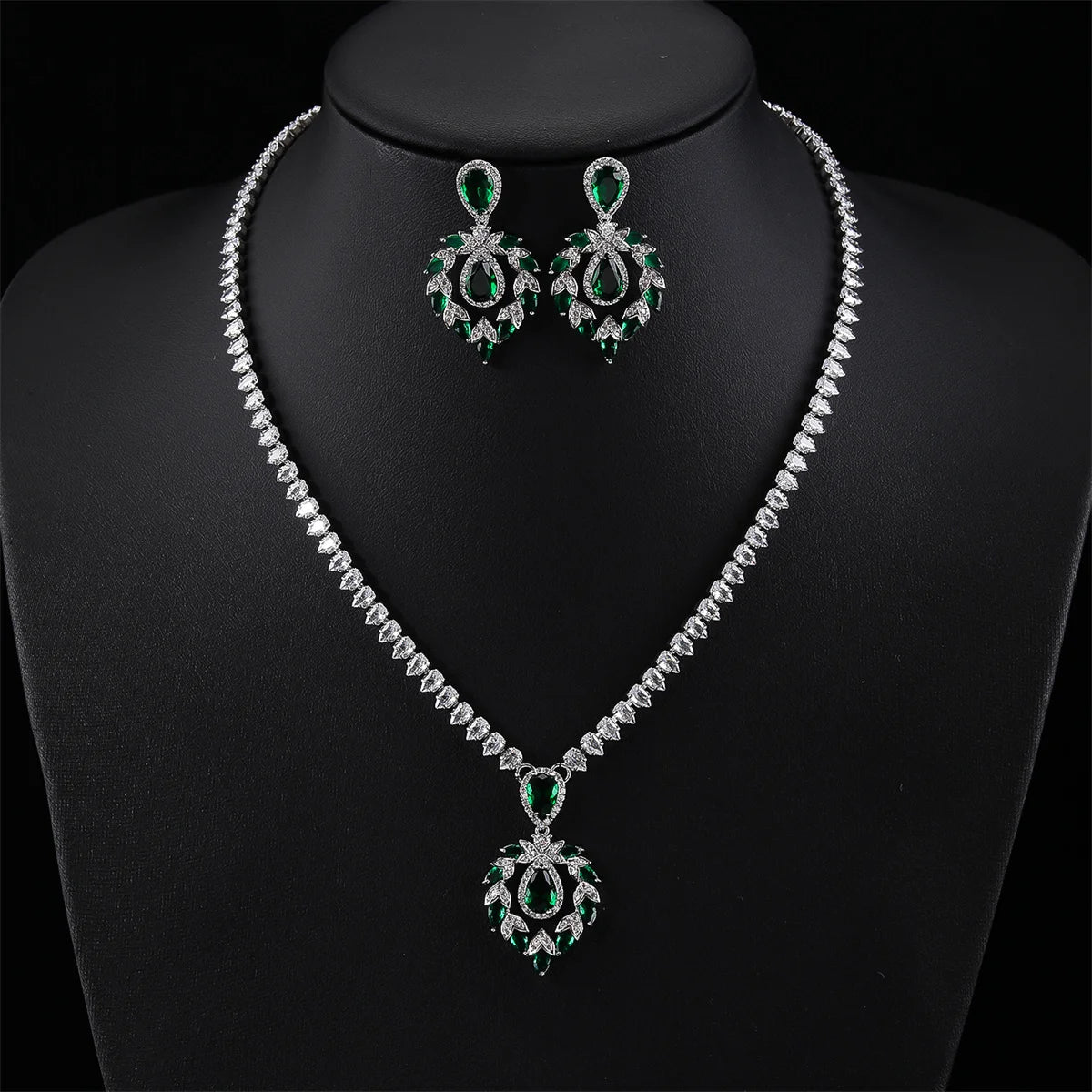 Elegant CZ Waterdrop Cubic Zirconia Pendant Necklace & Earrings Set - Bridal Wedding Jewelry for Women - Perfect Gift for Bride, Anniversary & Special Occasions