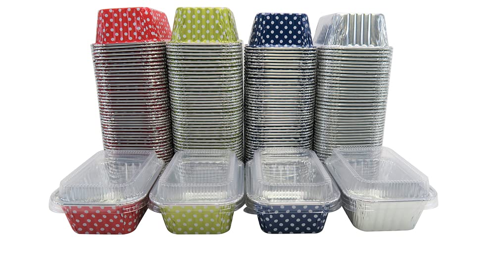 KitchenDance 6oz Disposable Aluminum Loaf Pans with Lids - 500 Pack, Red Polka Dot Design | Perfect for Baking, Meal Prep & Party Favors | Individual Sized Mini Loaf Pans #4004