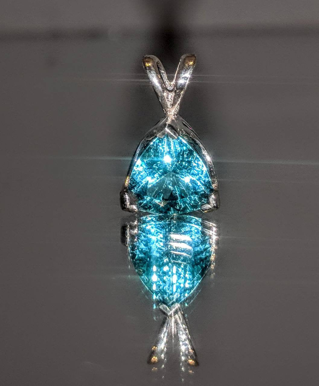 Handcrafted Solid Sterling Silver or Gold Swiss Blue Topaz Pendant Necklace - 5mm & 9mm Trillion Cut Gemstone Dangle Jewelry - Custom Fine Jewelry for Women - Perfect for Weddings, Anniversaries & Special Occasions
