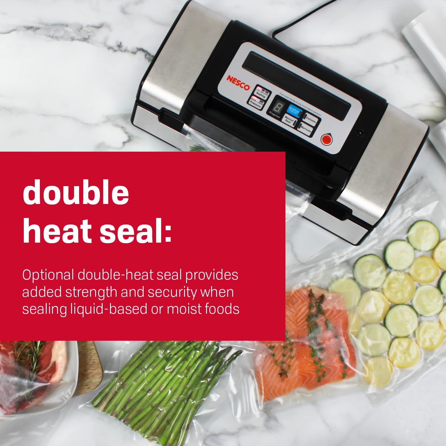 Nesco Deluxe VS-12 Vacuum Sealer Machine - 130W Compact Food Preservation System with Kit Bags & Viewing Lid (Silver) - Perfect for Meal Prep, Sous Vide, Freezer Storage & Long-Term Food Preservation