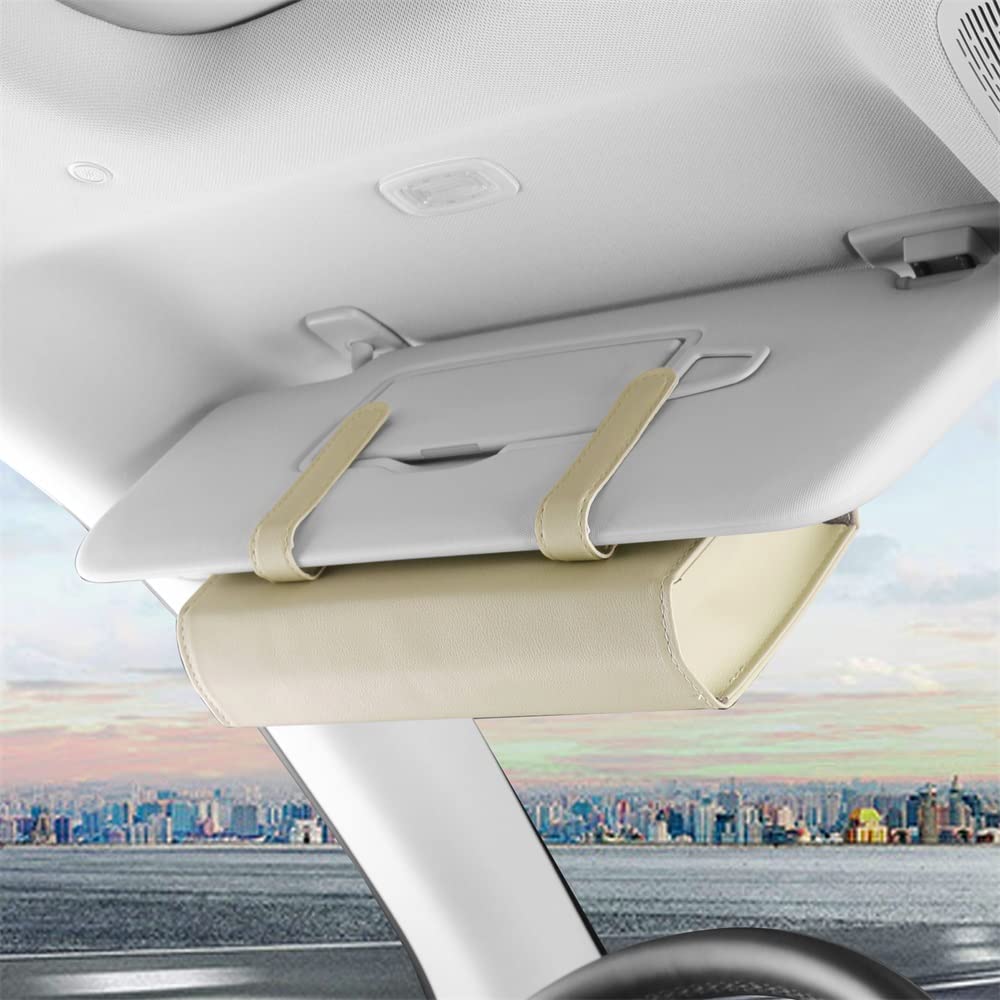 Large Beige Car Visor Tissue Holder & Organizer - Mask Dispenser, Napkin Box for Car - Durable Car Accessories for Road Trips & Daily Commute