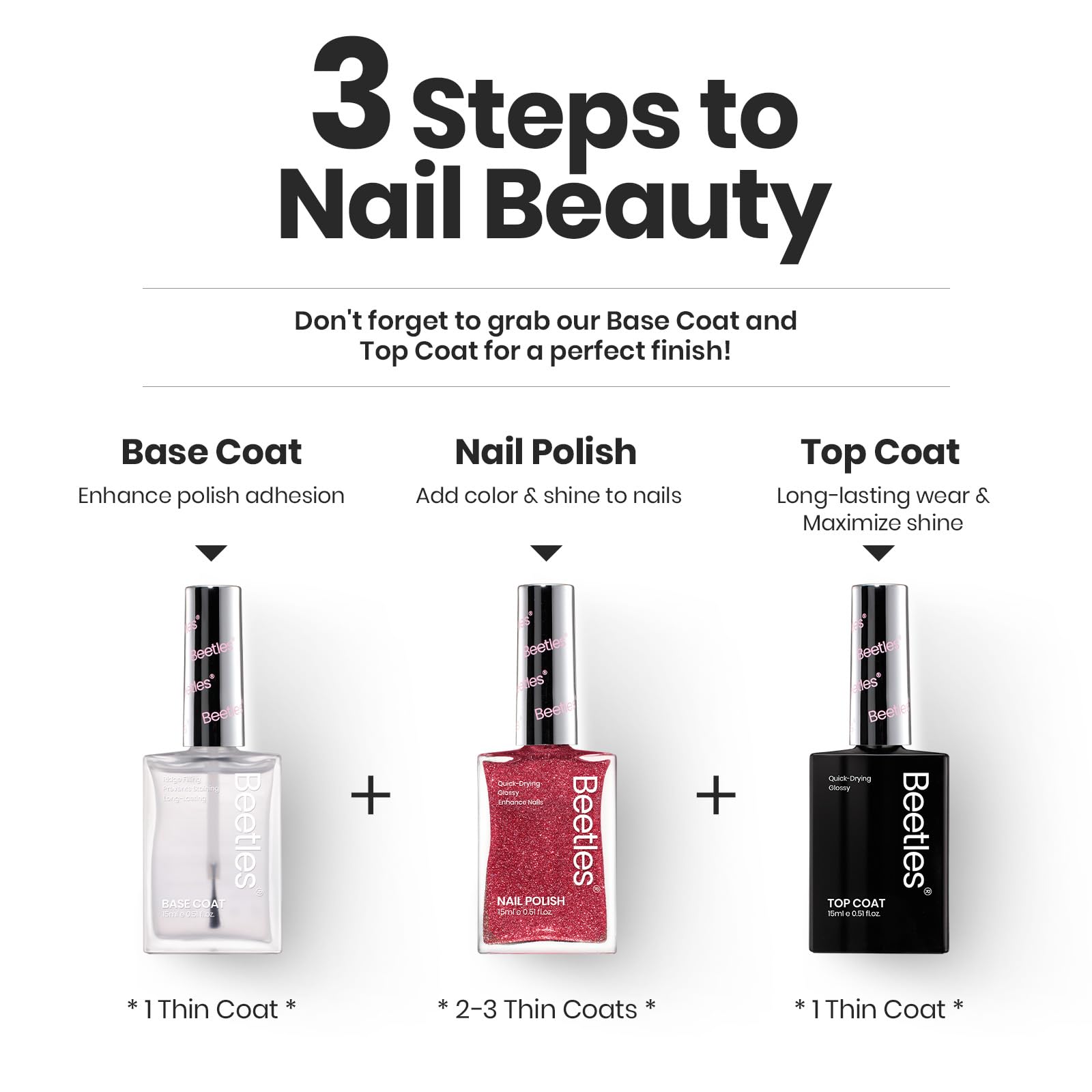 Beetles 6-Piece Glitter Nail Polish Set - Silver, Pink, Gold, Red, Brown, Black | Quick-Dry, Non-Toxic, Long-Lasting Nail Lacquer | Perfect for DIY Manicures, Nail Art, Salon Use & Gifts for Women | Great for Parties, Weddings, Holidays & Everyday Wear
