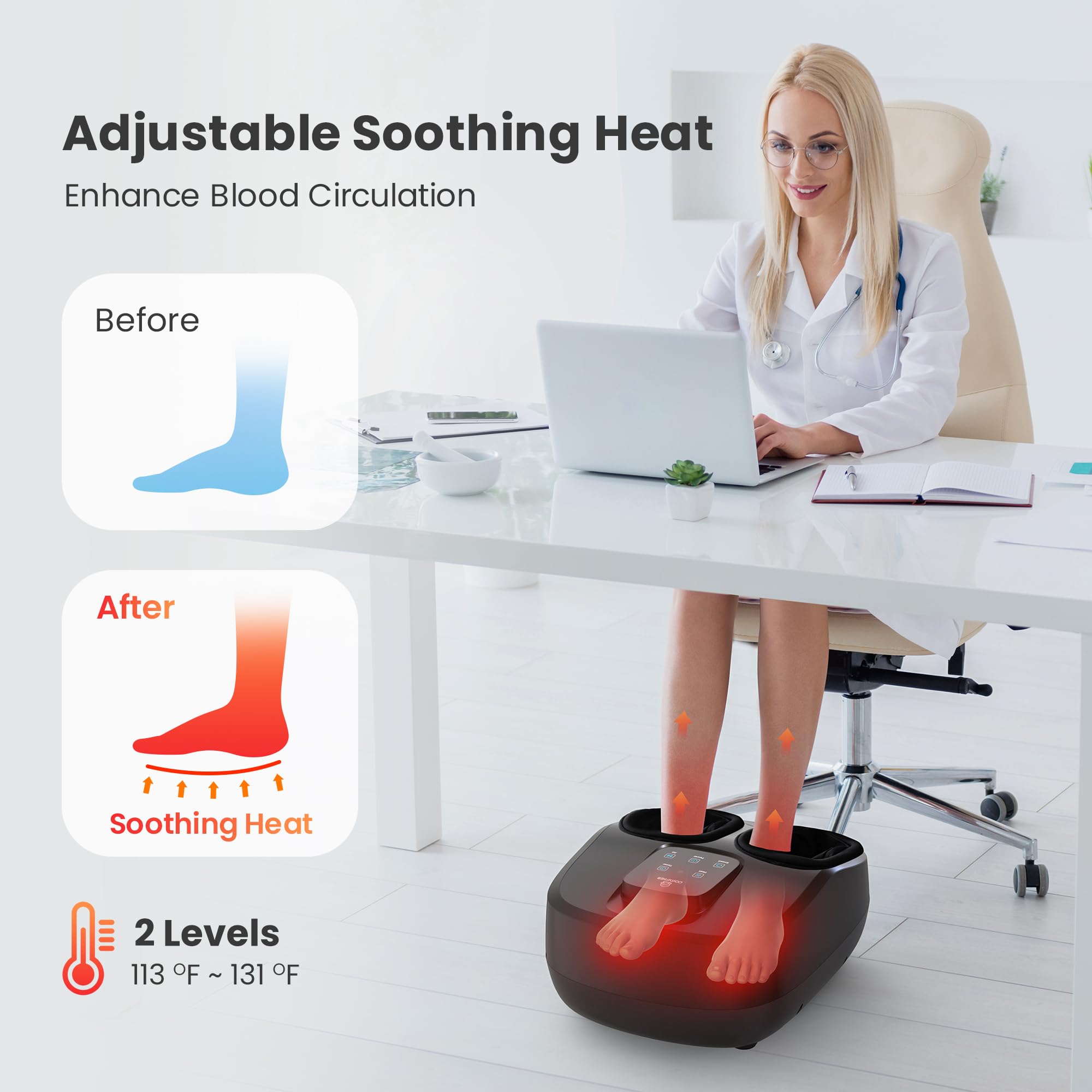 COMFIER Electric Foot Massager with Heat & Compression - Shiatsu Foot Massage Machine, Remote Control, 3 Timer Settings, Size 13 - Perfect for Relaxation, Pain Relief & Circulation - Ideal Gift for Men & Women (FSA/HSA Eligible) - Use at Home, Office or as Spa Treatment