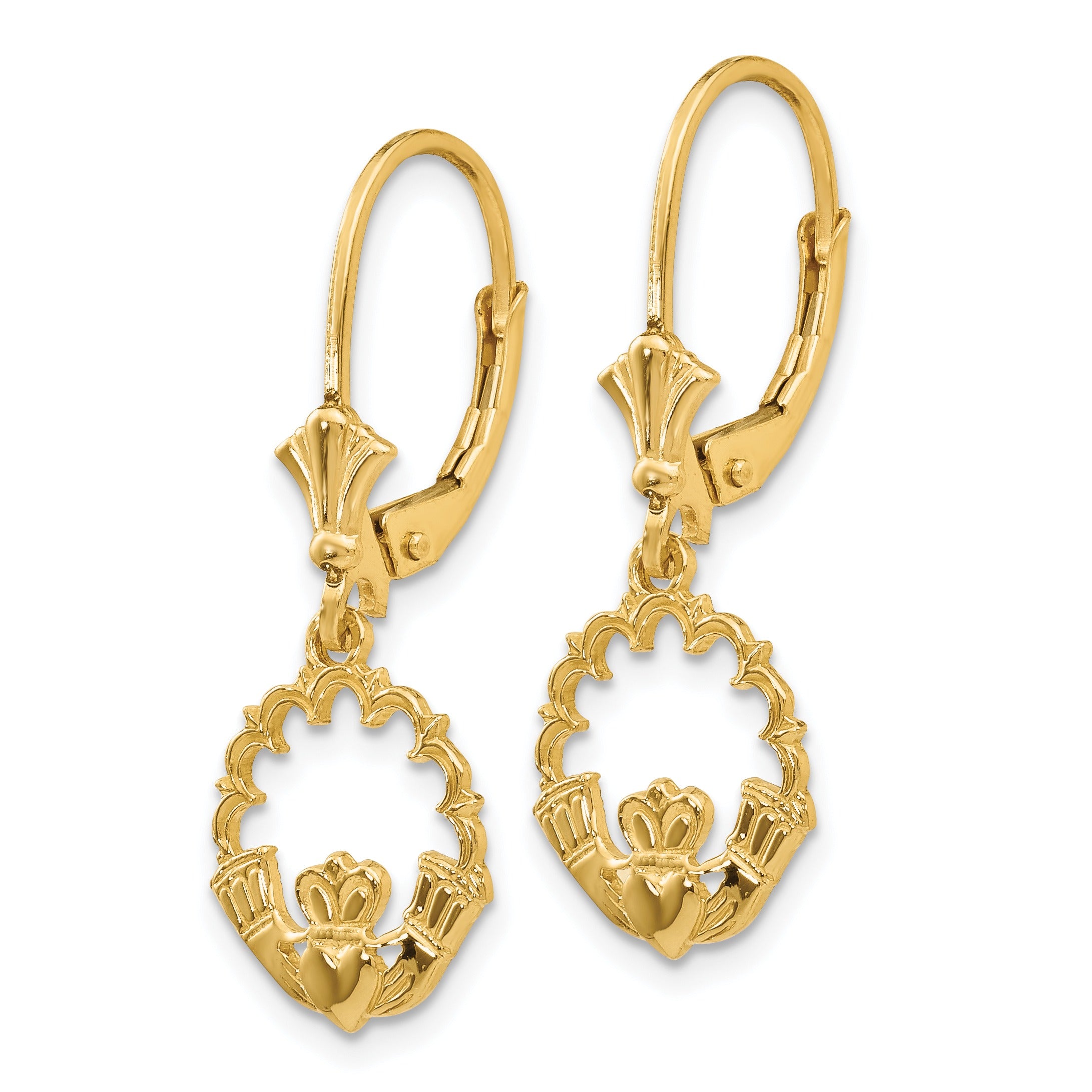 14K Gold Claddagh Circle Drop & Dangle Earrings for Women - Irish Celtic Love Friendship Loyalty Jewelry - Perfect for St. Patrick's Day, Weddings & Special Occasions