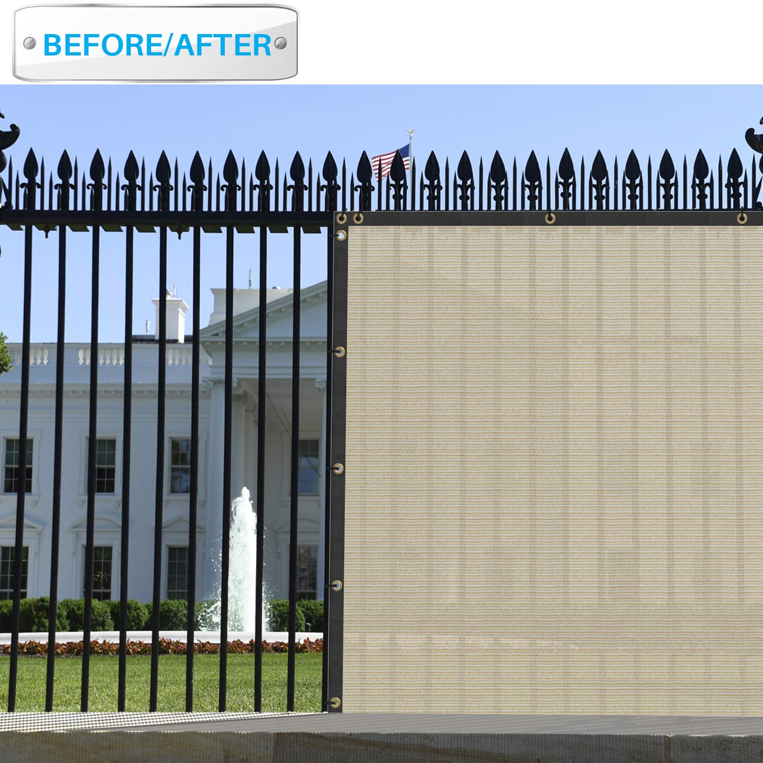 7'x198' Beige Privacy Screen Fence - UV Blocking Mesh Shade Net with Brass Grommets for Garden & Backyard
