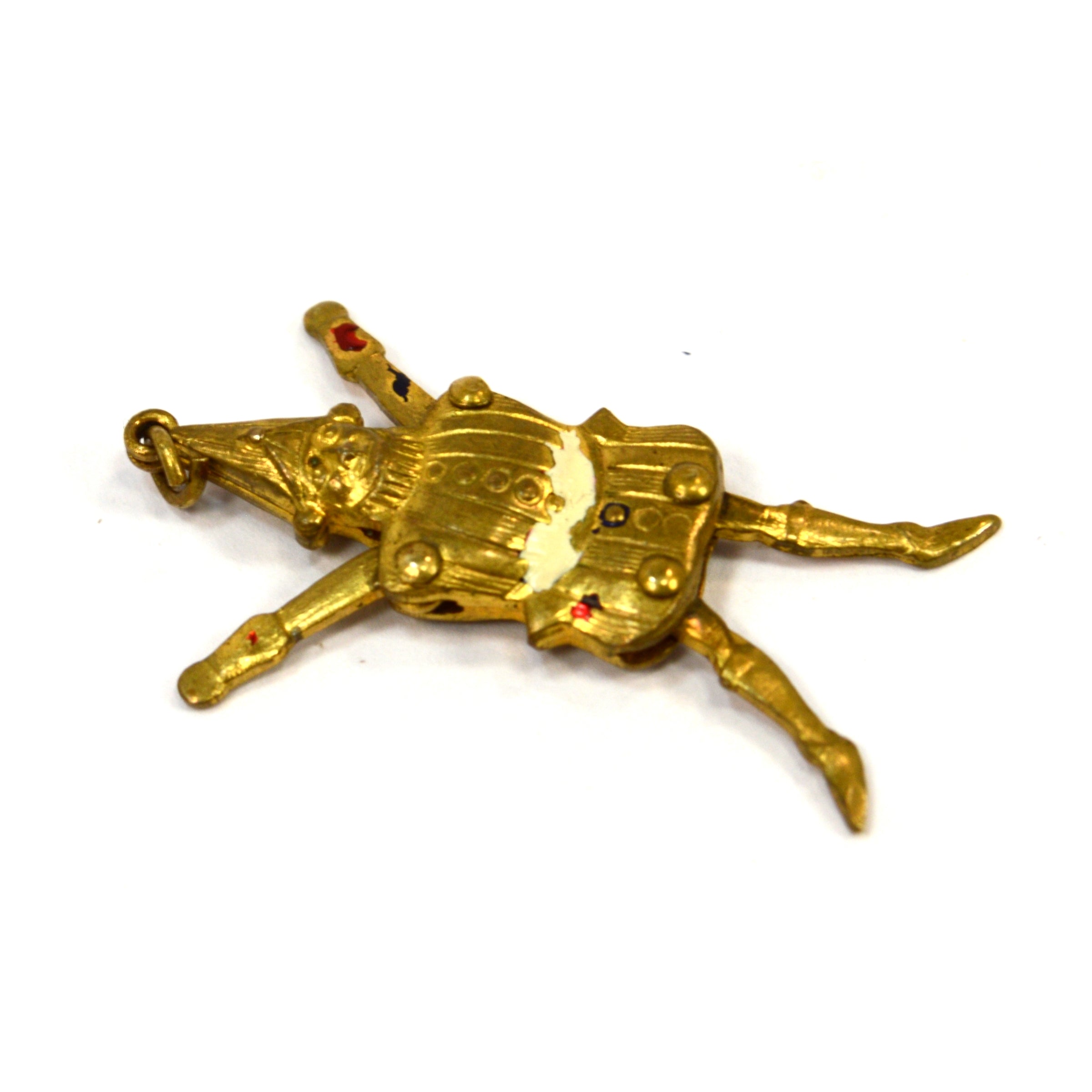 Antique Fairytale Court Jester Articulated Charm for Bracelet - Gold Gilt Jewelry for Medieval, Renaissance, or Fantasy Costume Accessories