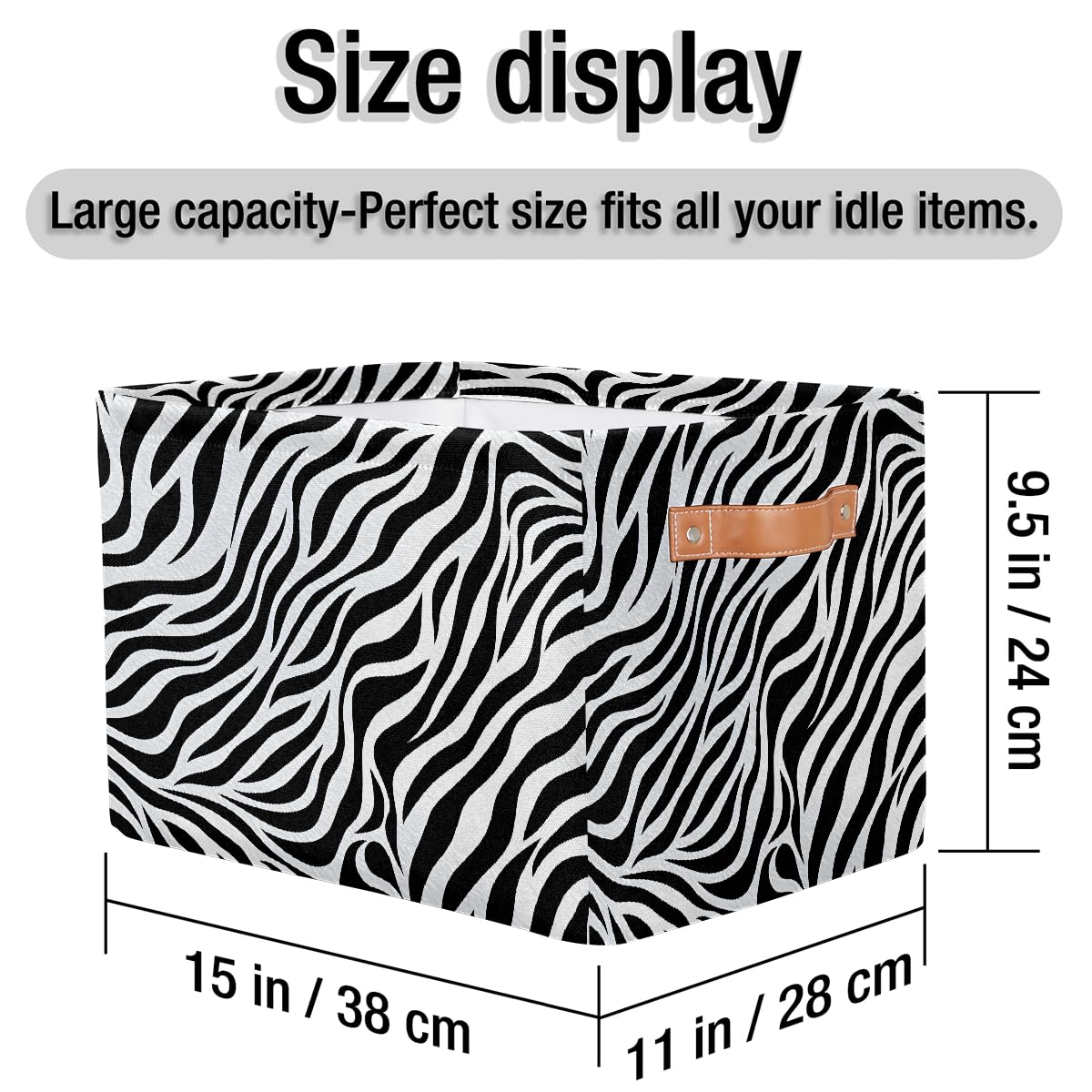 Zebra Print Foldable Storage Baskets with Handles - 2 Pack Decorative Storage Bins for Shelves, Home Organization | Perfect for Bedroom Closet, Bathroom & Laundry Room Storage