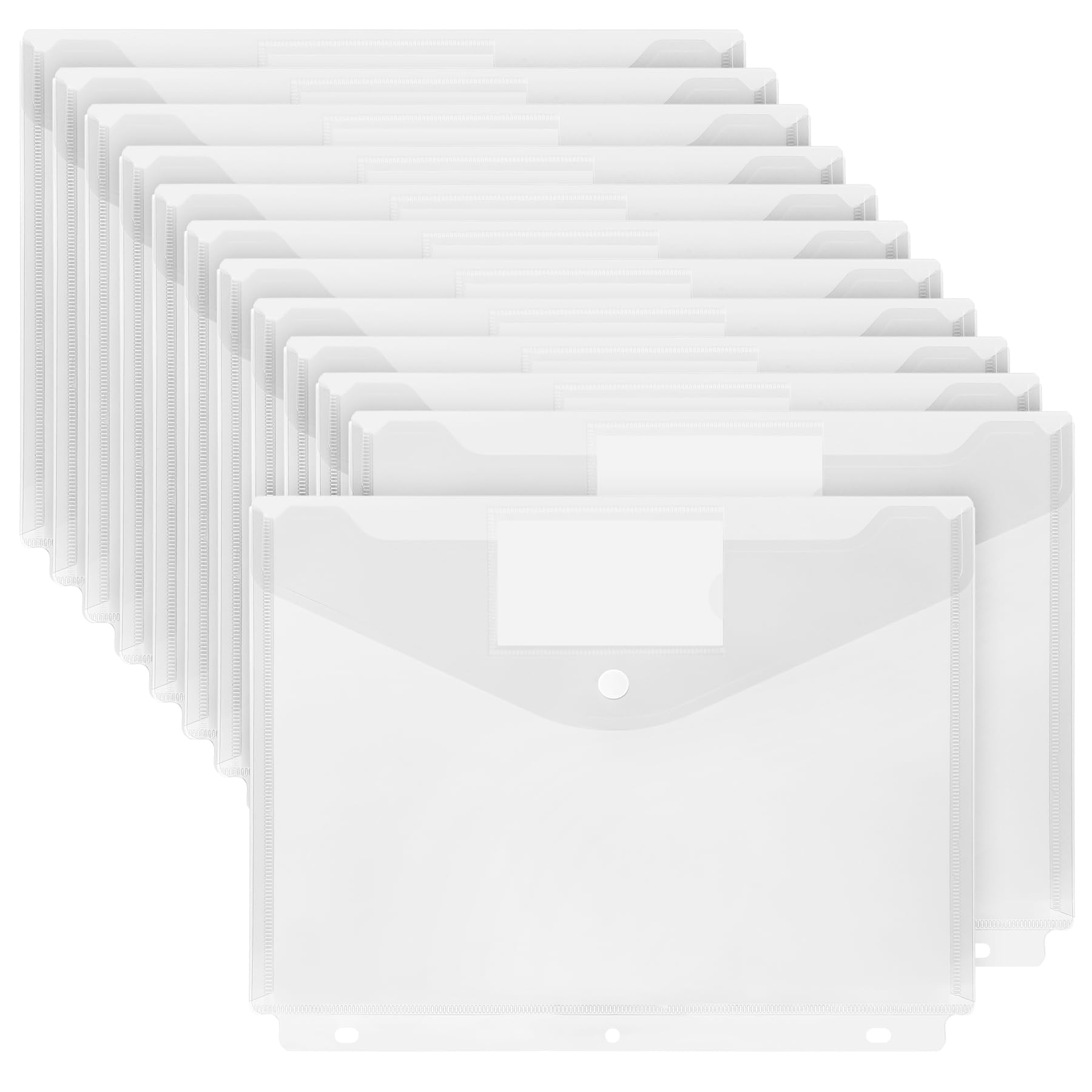 12-Pack Clear Plastic Binder Pockets with Snap Button - Letter Size Poly Envelopes for 3-Ring Binders | School Supplies, Office Organization & Home Filing System | Perfect for Documents, Papers & Homework Assignments