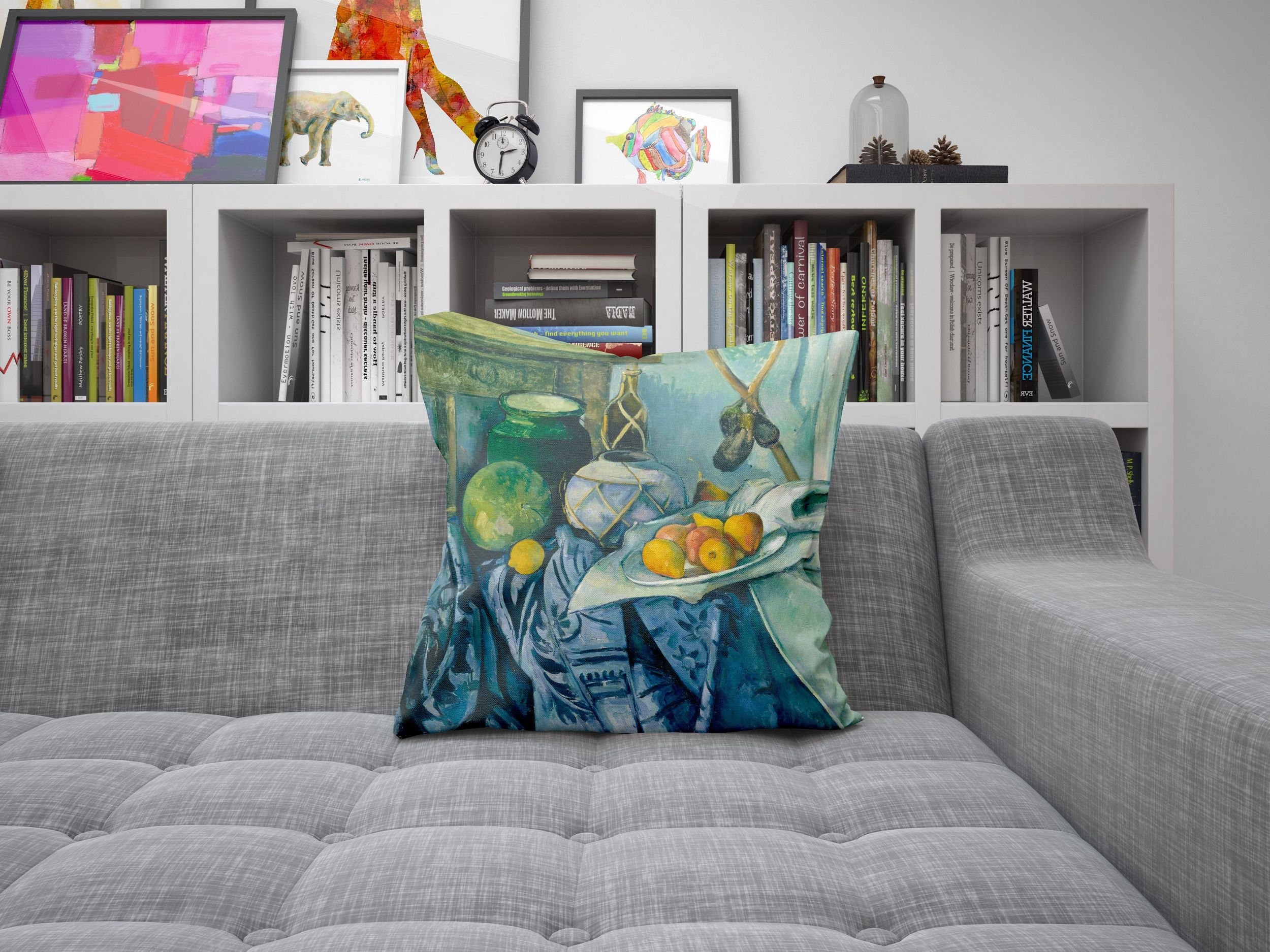 Paul Cezanne Famous Abstract Painting Throw Pillow Cover - Blue & Green Post-Impressionist Art Decor - 22x22 Inch Square Toss Pillow Case for Sofa, Bed, Living Room & Office Decor
