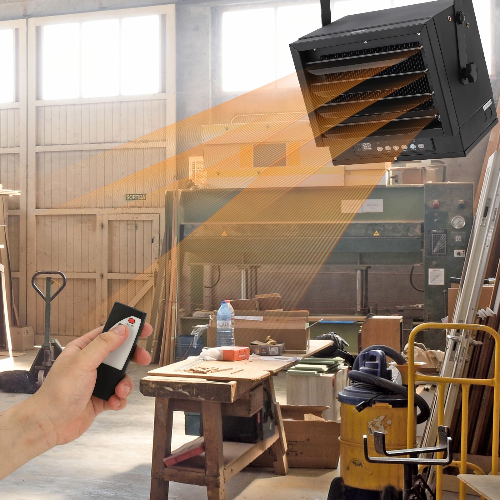 7500W 240V Electric Garage Heater with Remote Control - Ceiling Mount Shop Heater with 12-Hour Timer & Overheat Protection - Perfect for Workshop, Warehouse & Home Garage Heating in Winter