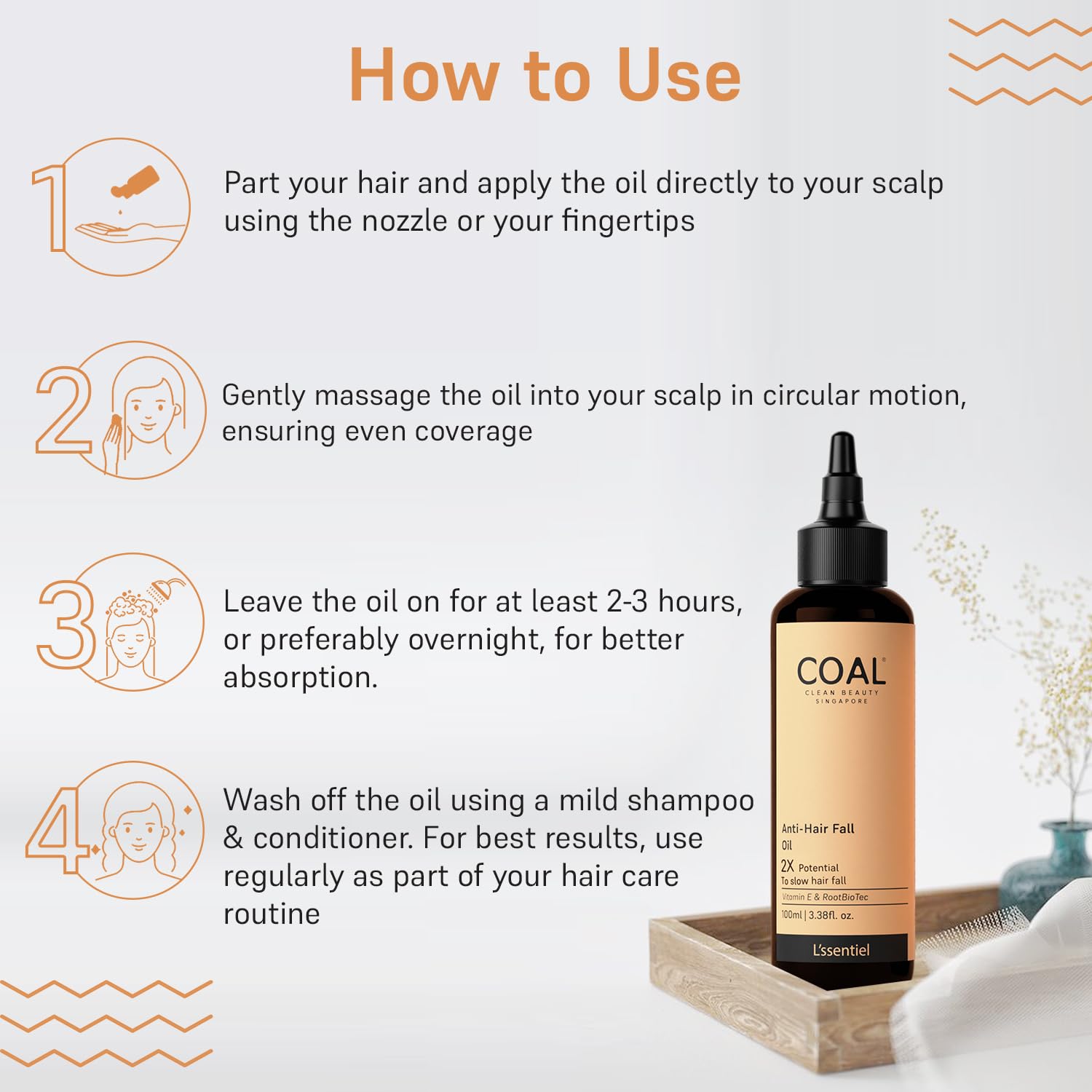 COAL Clean Beauty Anti-Hair Fall Oil with Vitamin E & RootBioTec - 2X Strength to Reduce Hair Loss & Breakage Naturally - For Men & Women - All Hair Types - 100ml - Perfect for Daily Hair Care & Scalp Nourishment