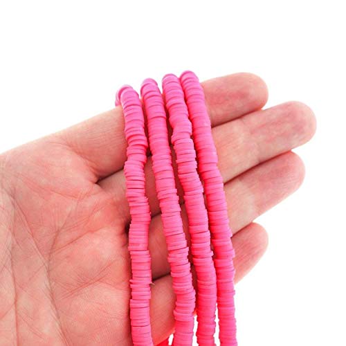 Neon Pink Heishi Polymer Clay Beads 6mm x 1mm - 320 Beads per Strand (BD162) - Perfect for DIY Jewelry Making, Bracelets, Necklaces & Craft Projects