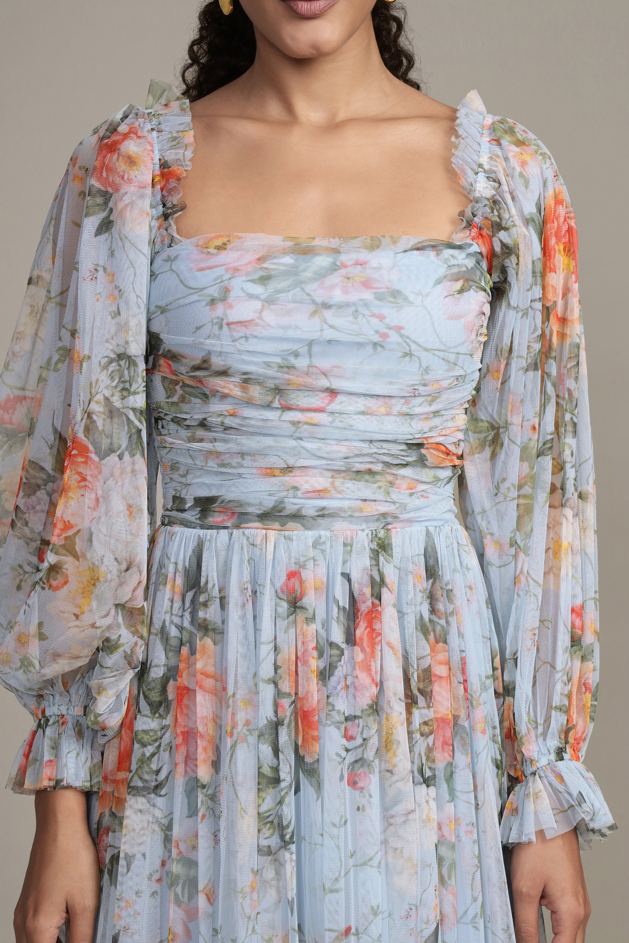 Lana Maxi Dress - Blue Floral Print Women's Summer Dress, Boho Flowy Beach Dress for Vacation, Party & Casual Wear