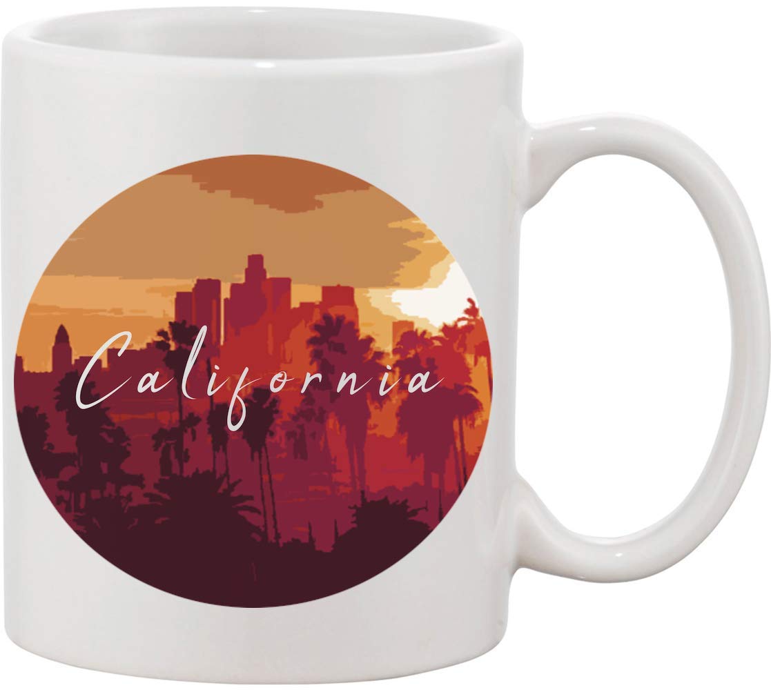 California Summer Sunset Heat Circle Design Ceramic Mug - 12oz Insulated Coffee Cup for Hot Drinks, Perfect for Home, Office & Outdoor Use