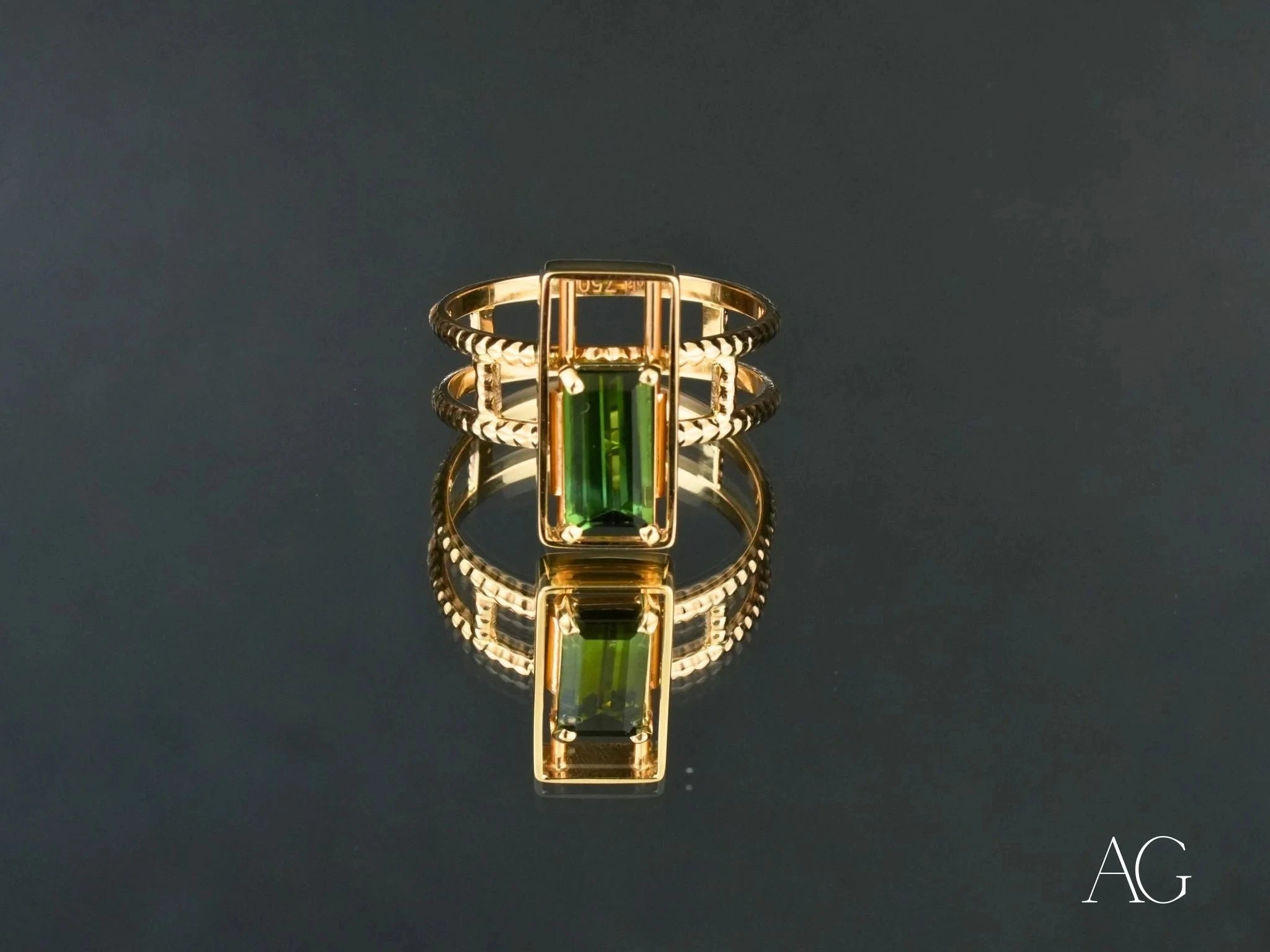 18K Gold Green Tourmaline Slide On Top Ring for Women - Emerald Edge Statement Jewelry - Perfect for Weddings, Parties & Special Occasions